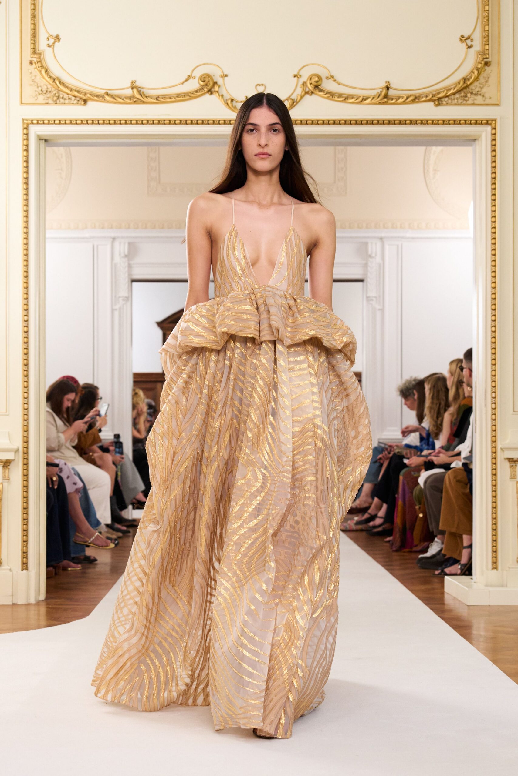 gold silk sleeveless gown
