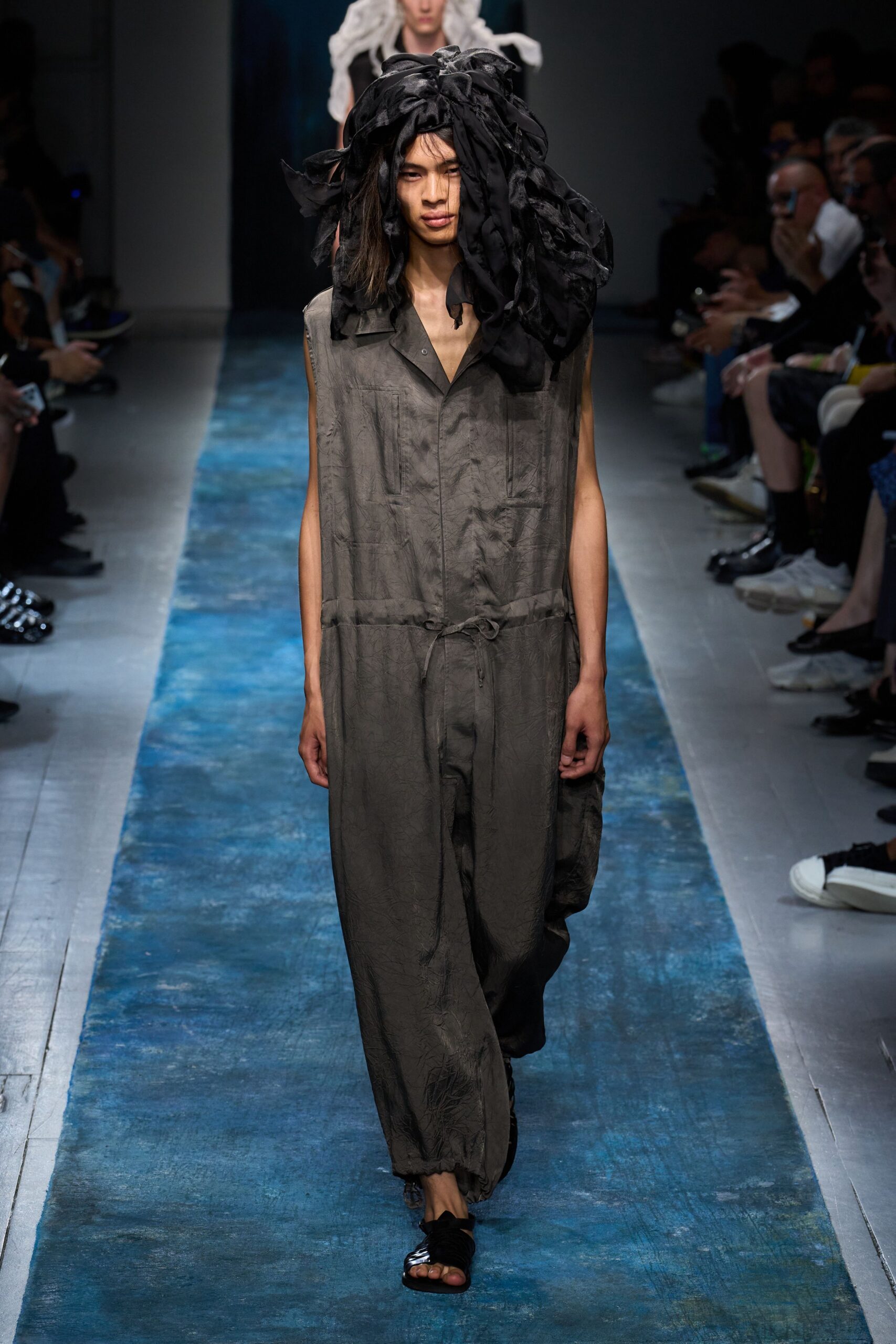 gray cotton sleeveless collared relaxed zippered jumpsuit