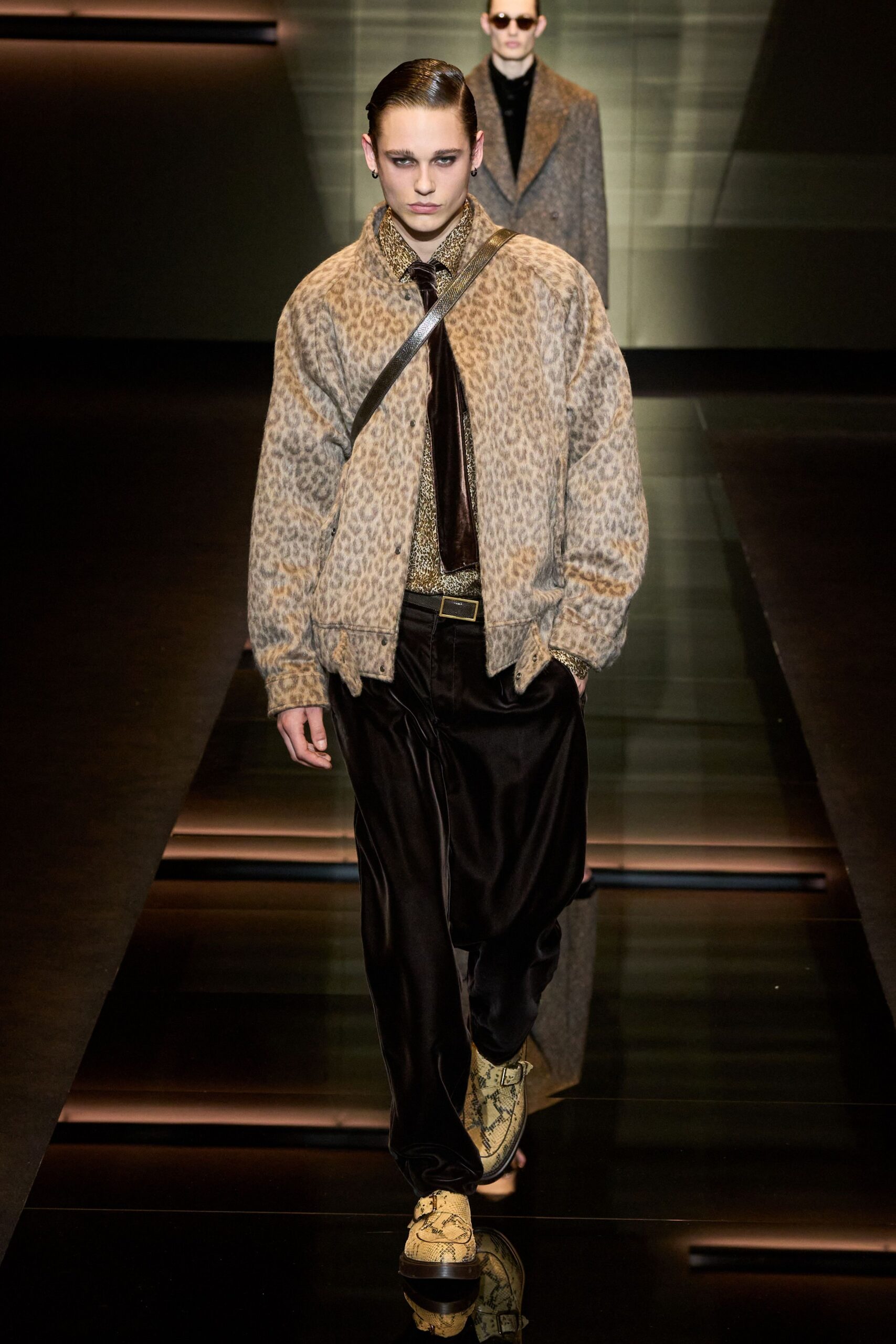beige animal-print fur jacket