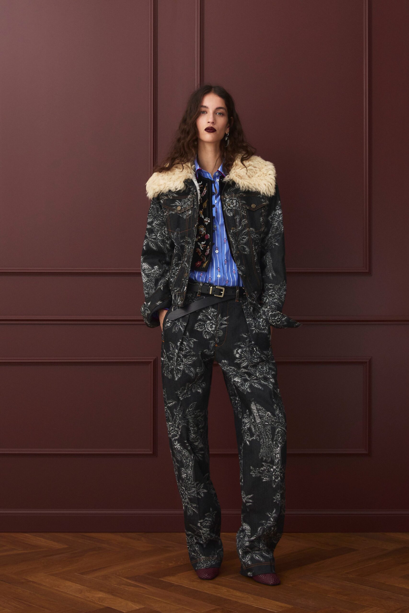 black denim relaxed printed pants