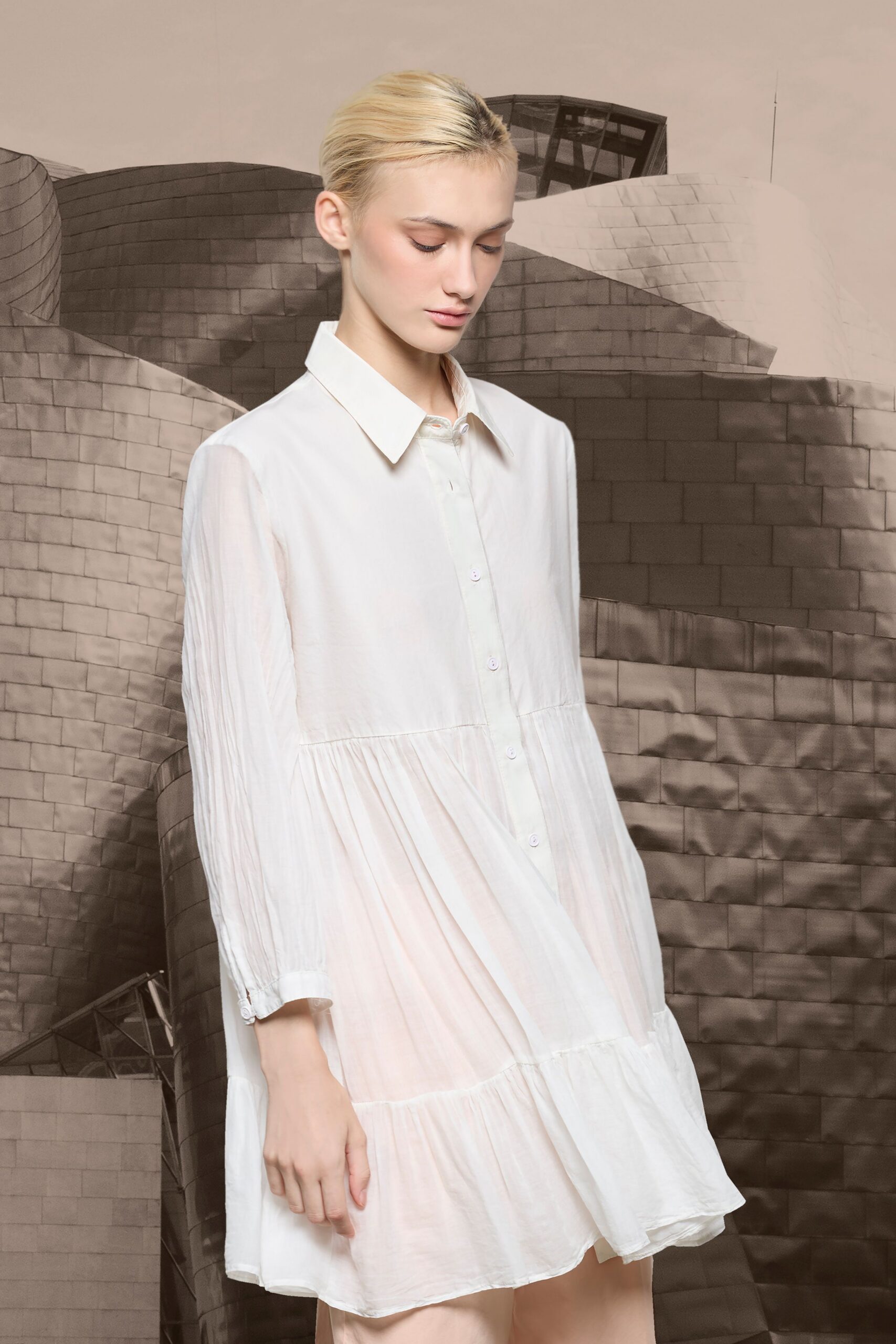 white cotton relaxed shirt-dress