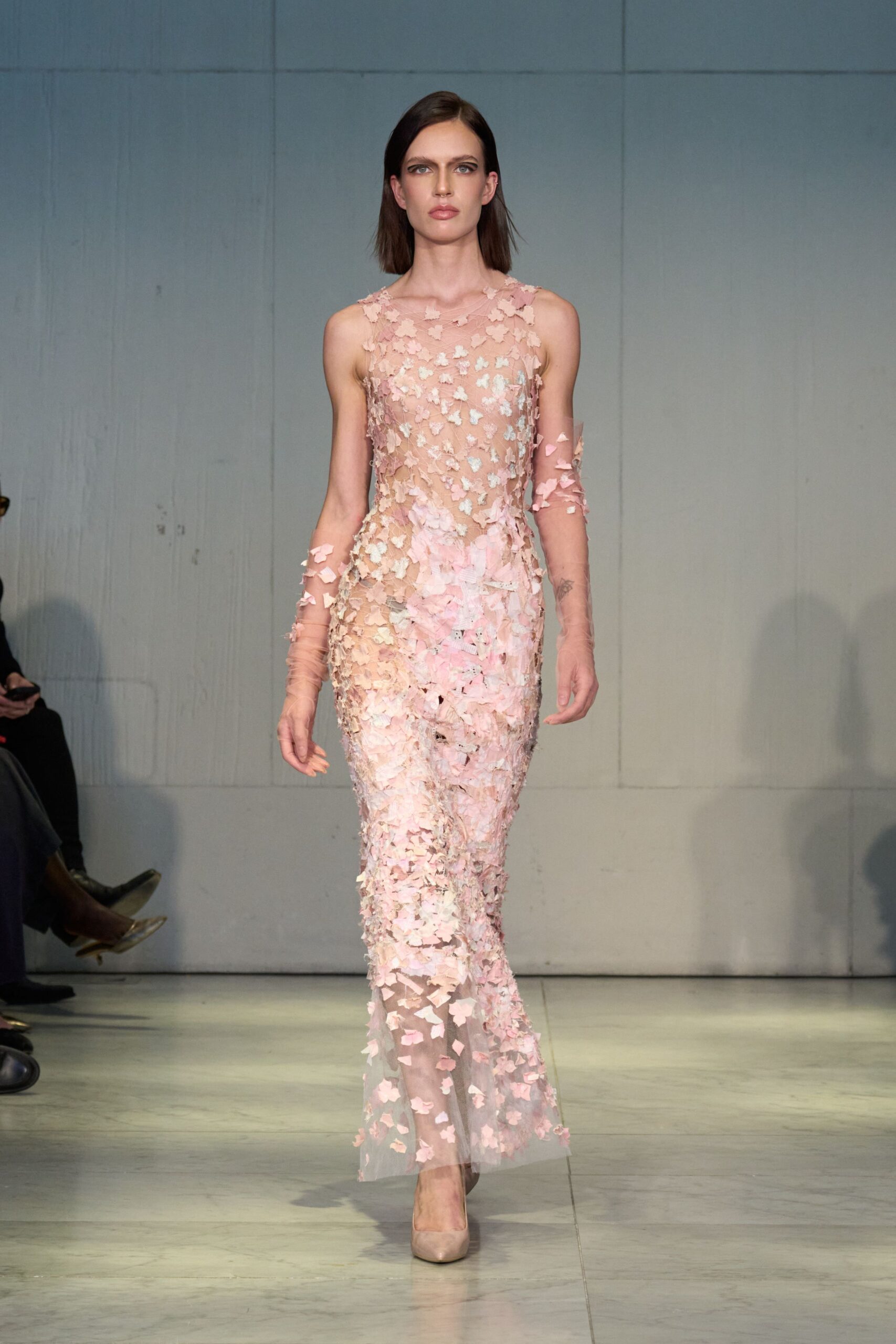 pink embellished sheer gown