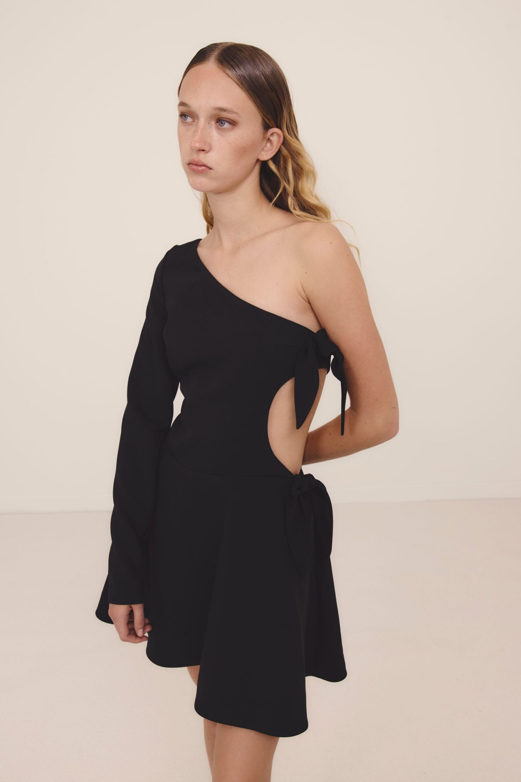 black fitted asymmetric dress