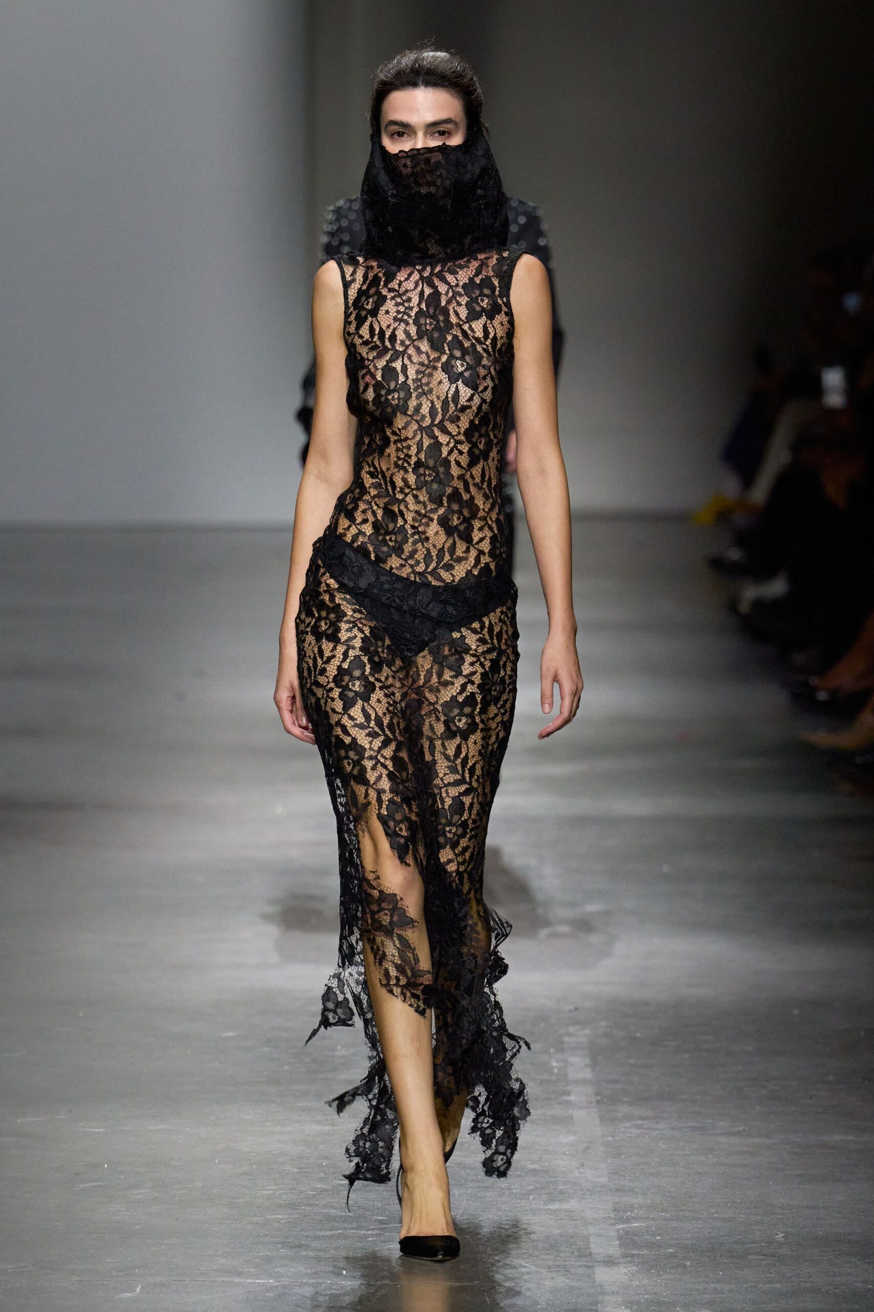 black lace fitted gown
