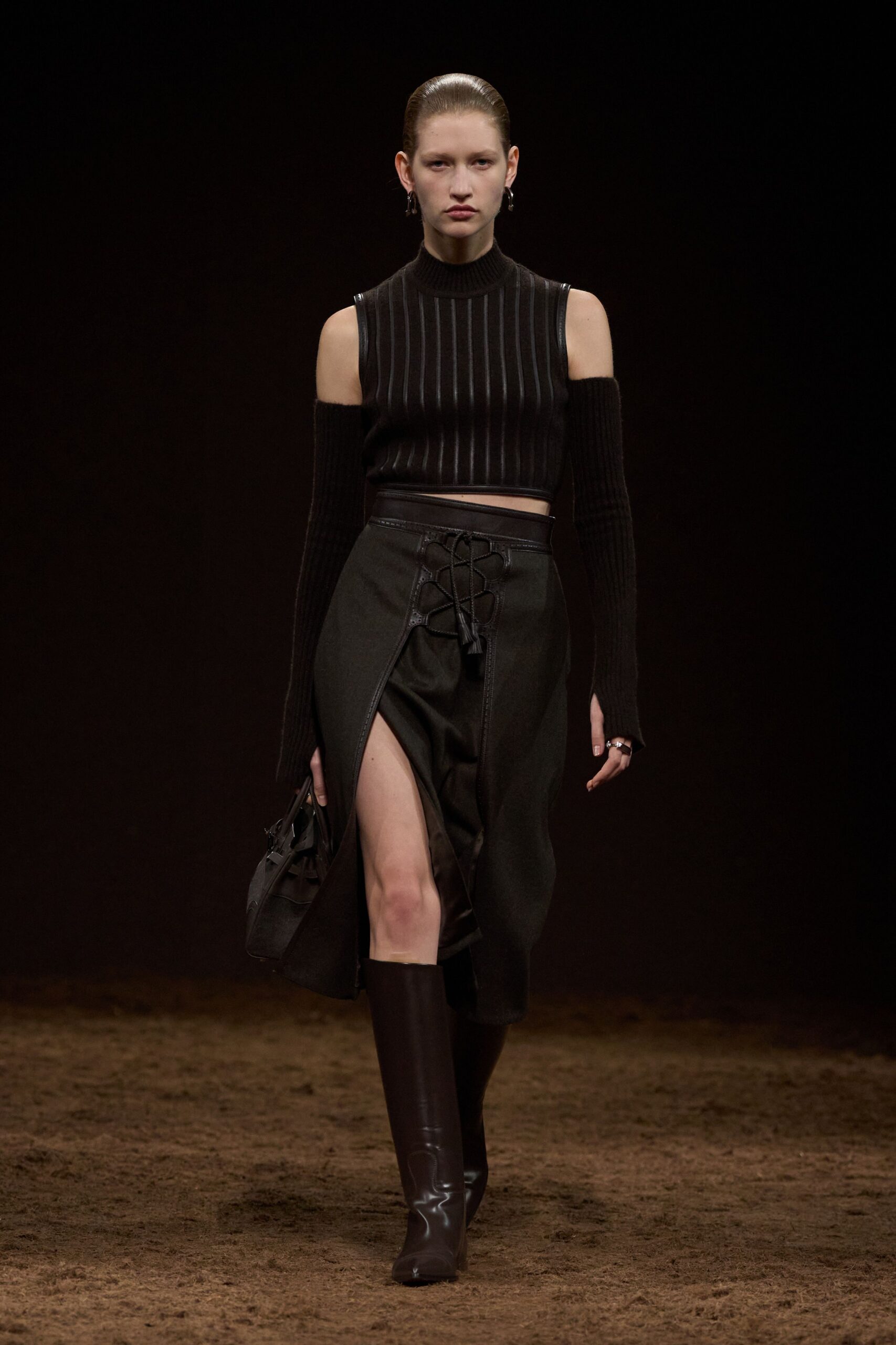 black fitted top and skirt