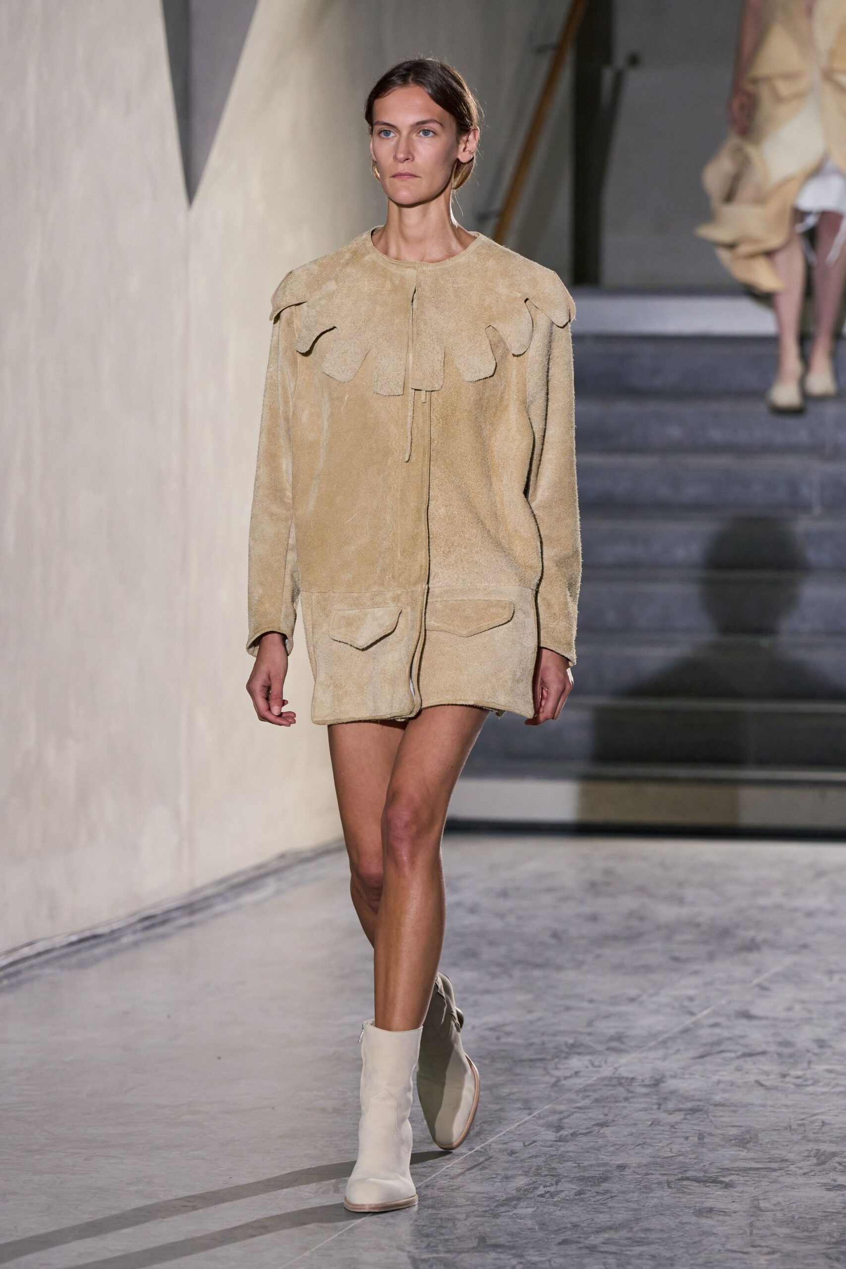 beige suede jacket with fringes