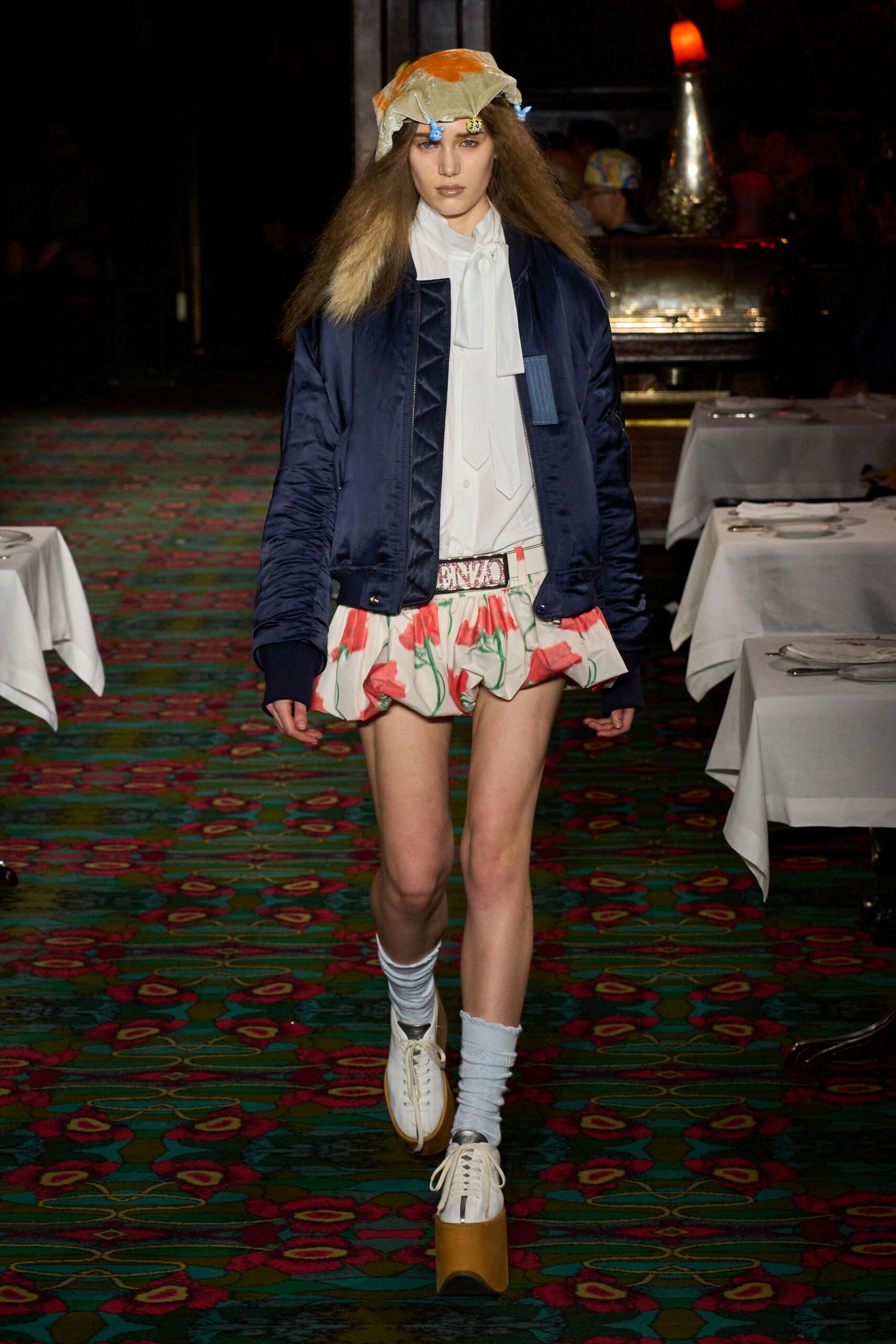 blue satin long-sleeve collared fitted jacket