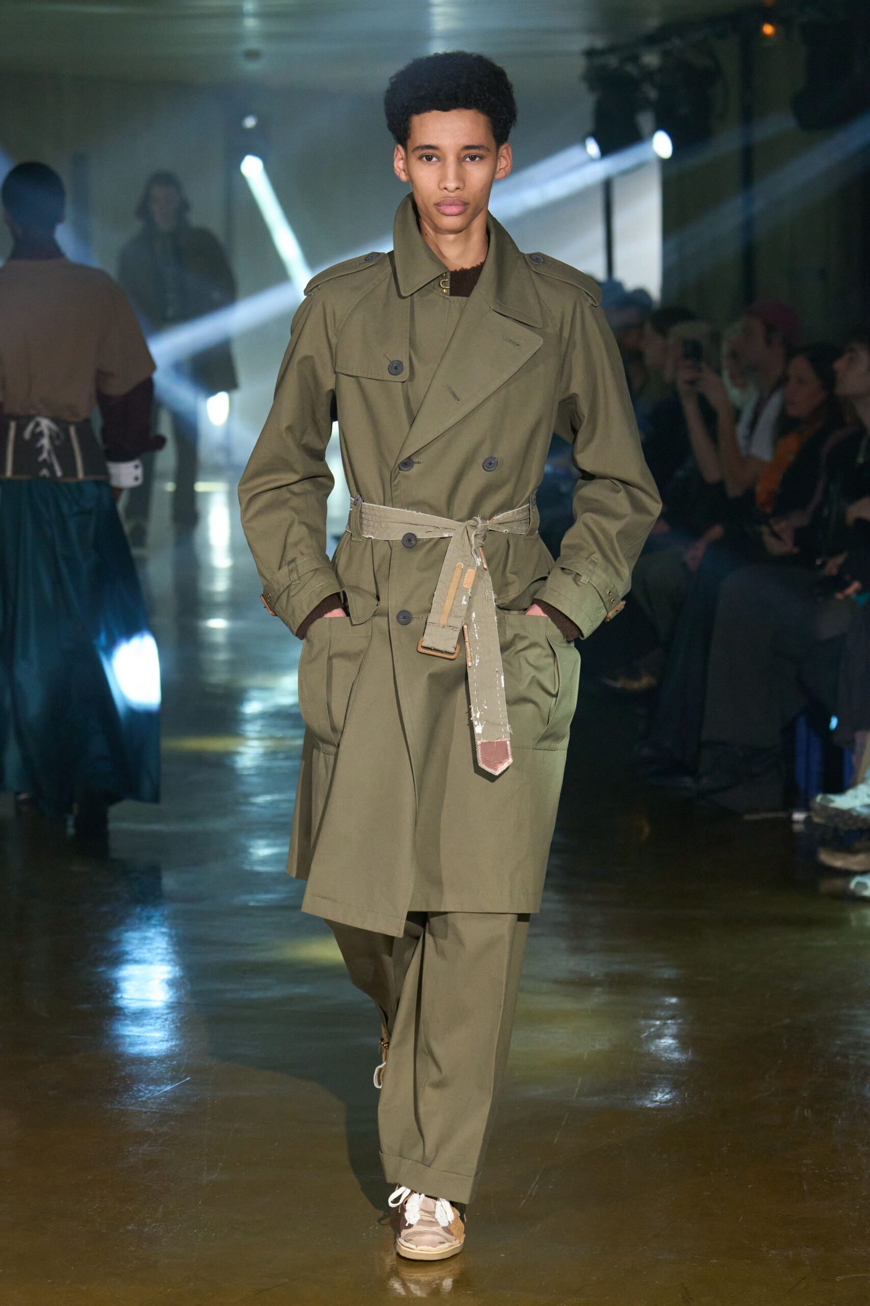 green cotton trench coat