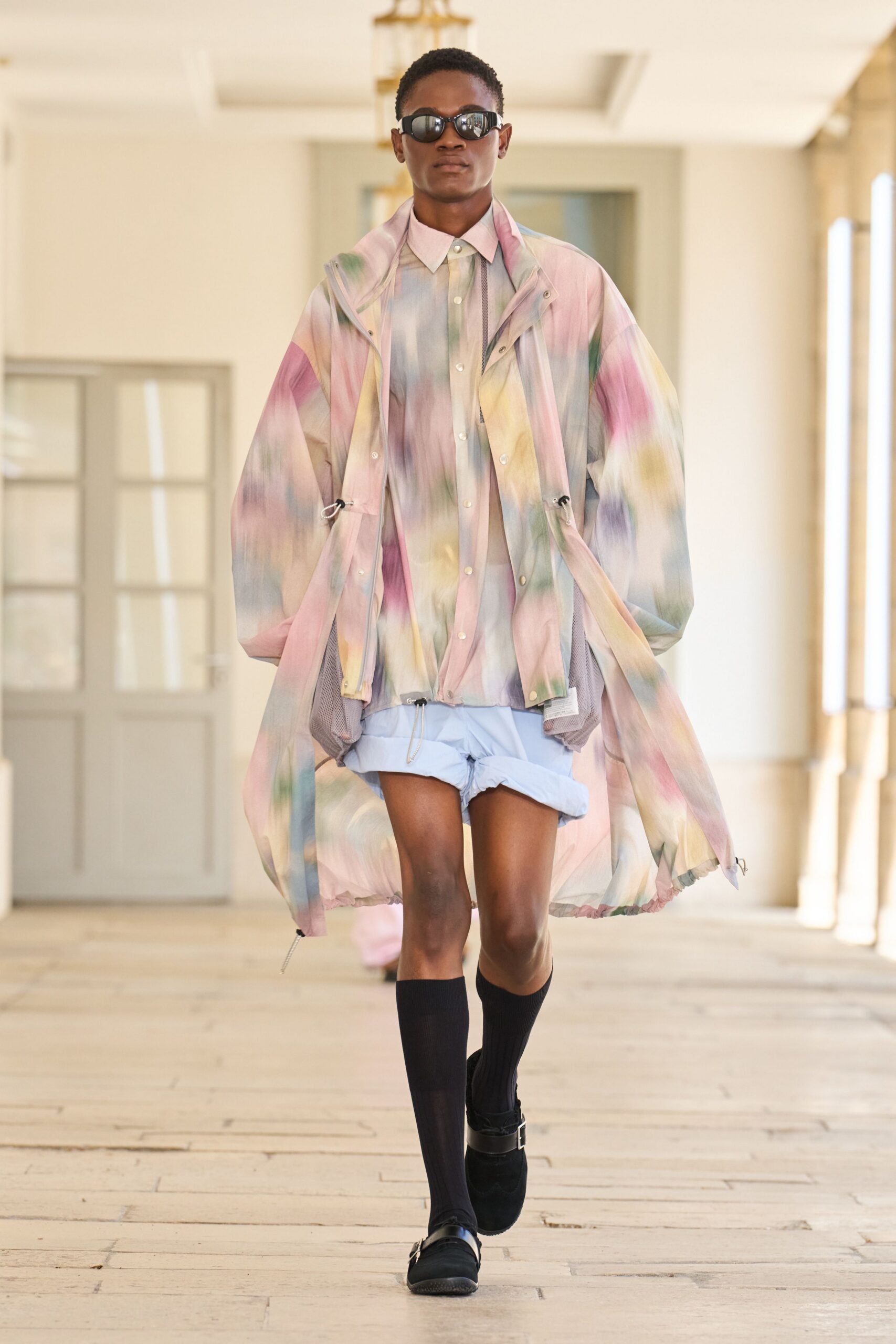 multi chiffon long-sleeve collared relaxed layered flowing coat