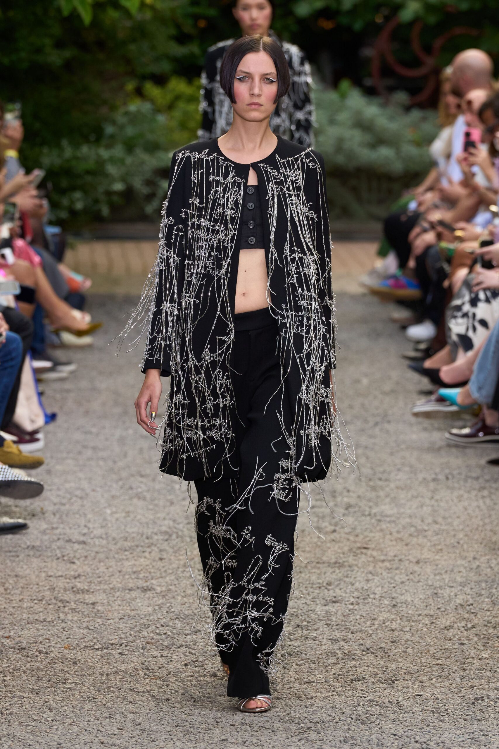 black embroidered top and pants