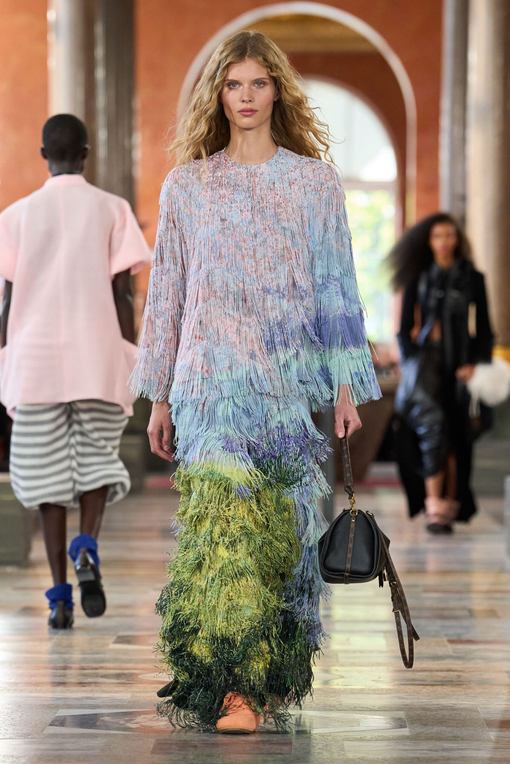 multi-colored fringed maxi dress