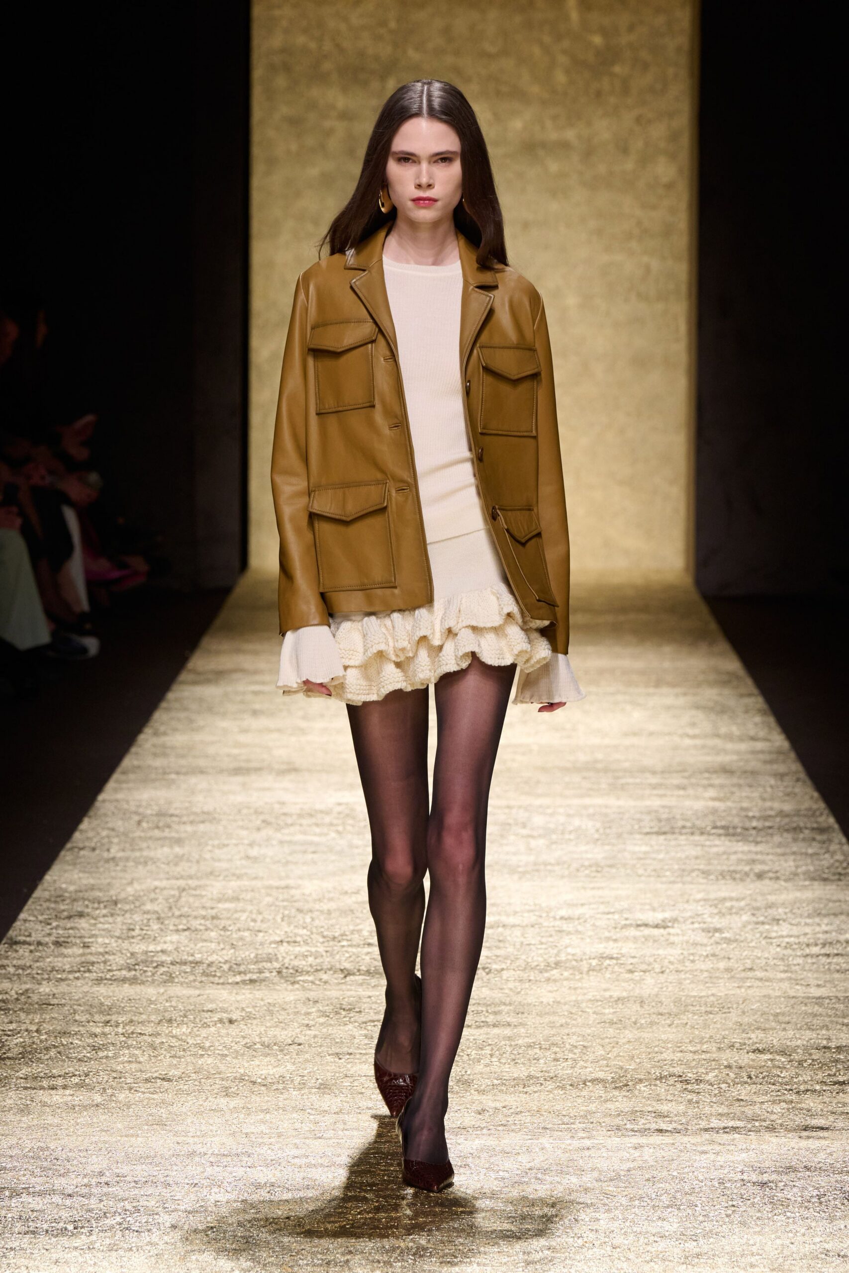 brown leather jacket mini dress