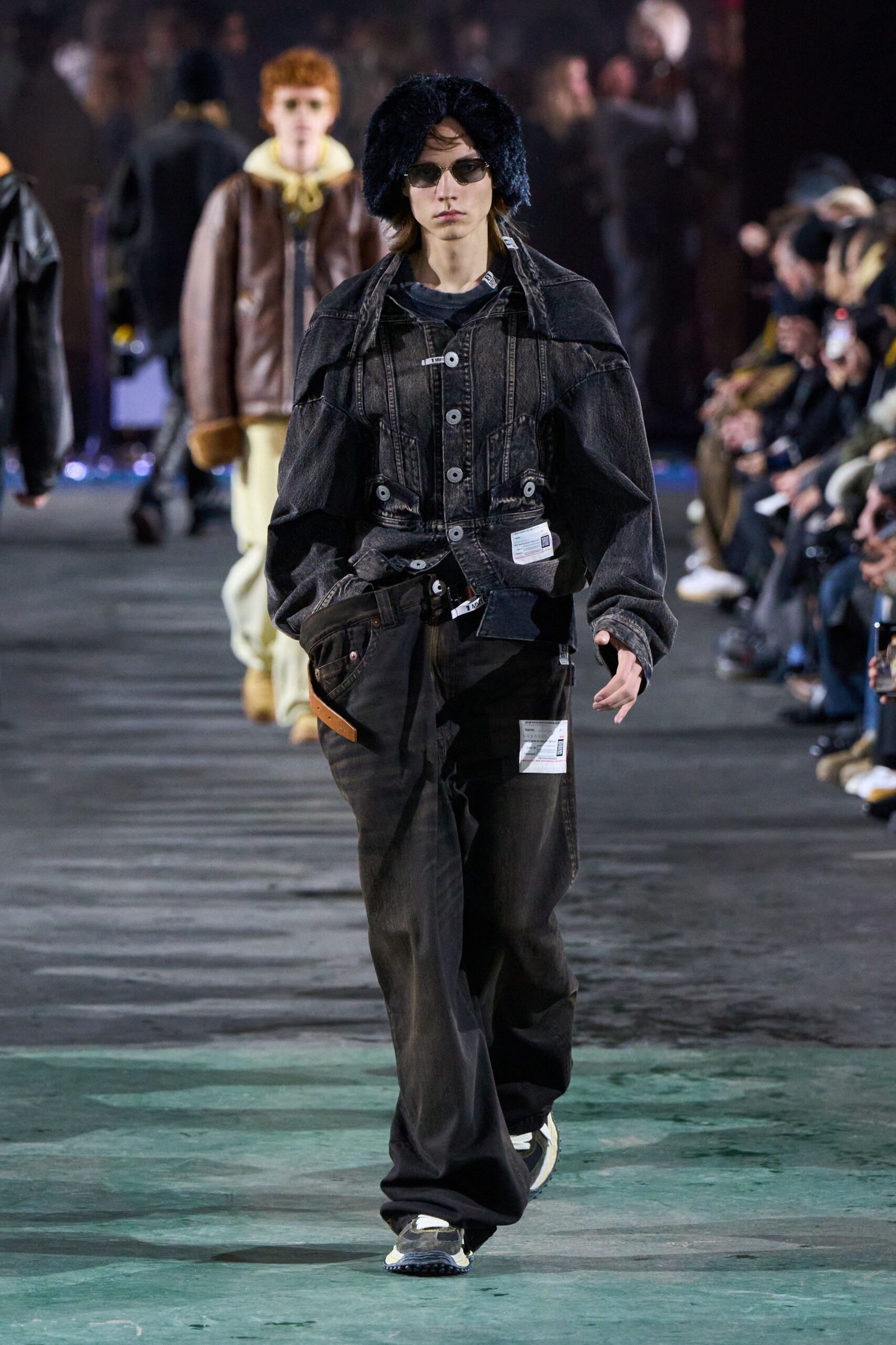 black denim jacket with relaxed pants