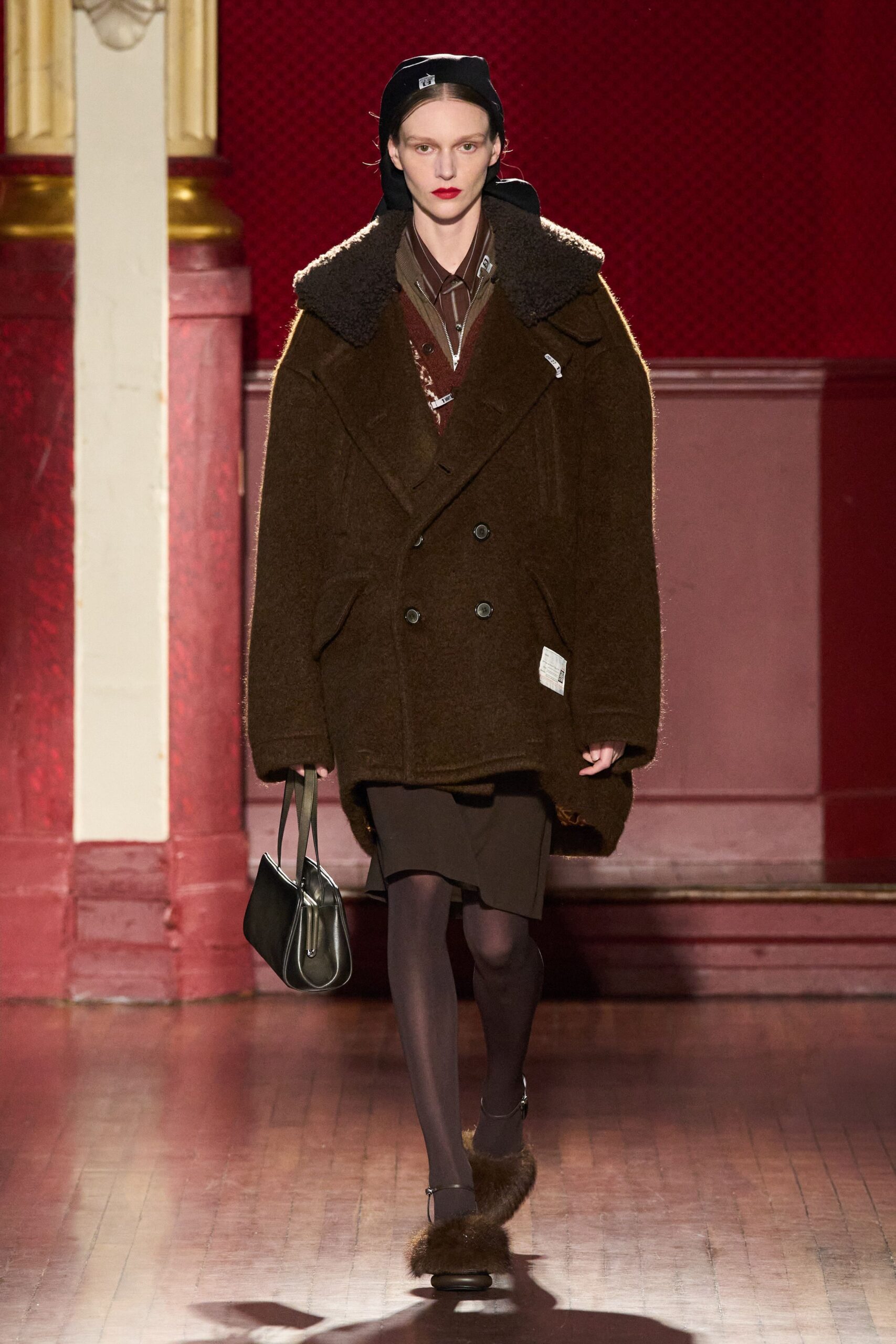 brown oversized coat with mini dress