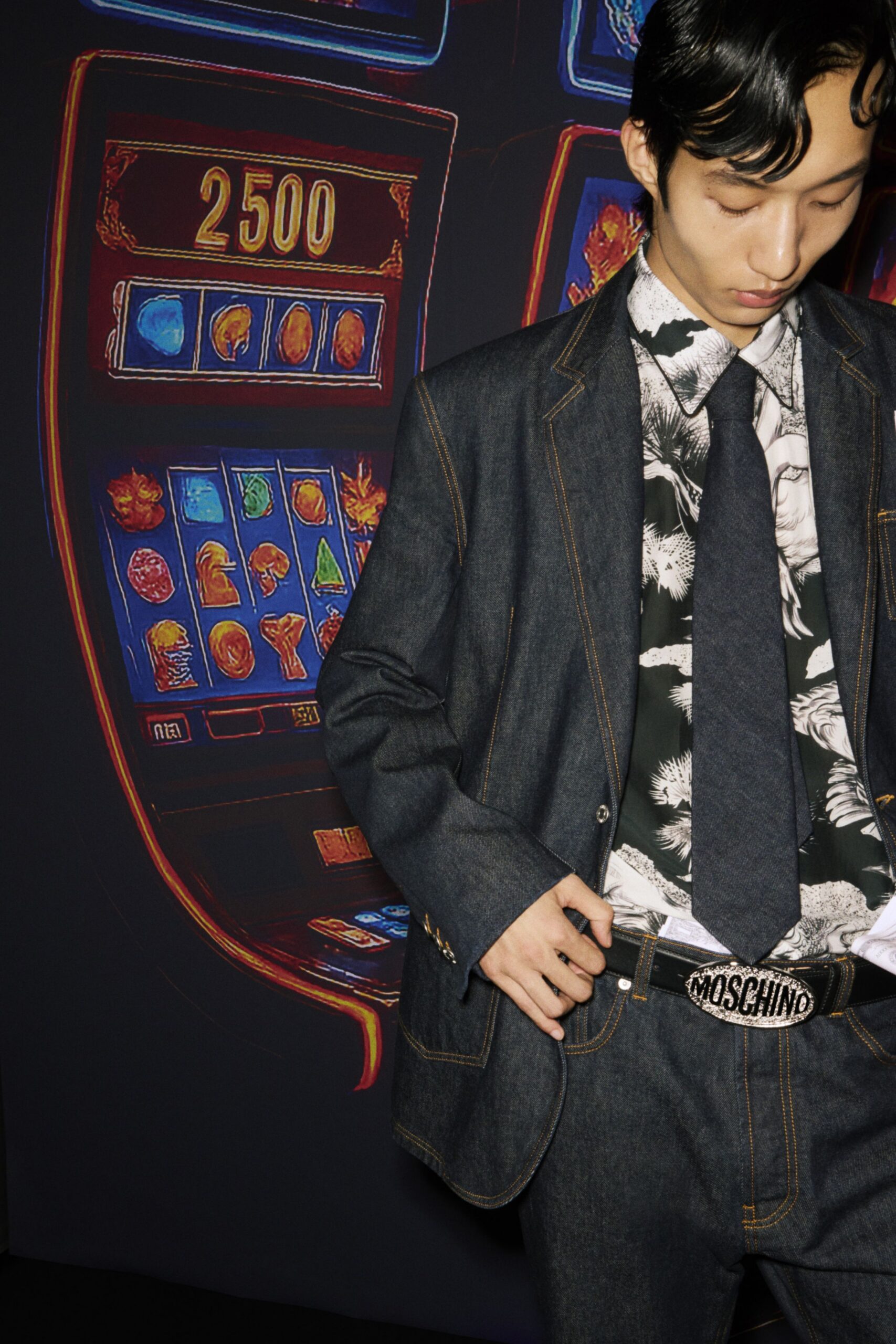 blue denim long-sleeve collared tailored buttoned suit