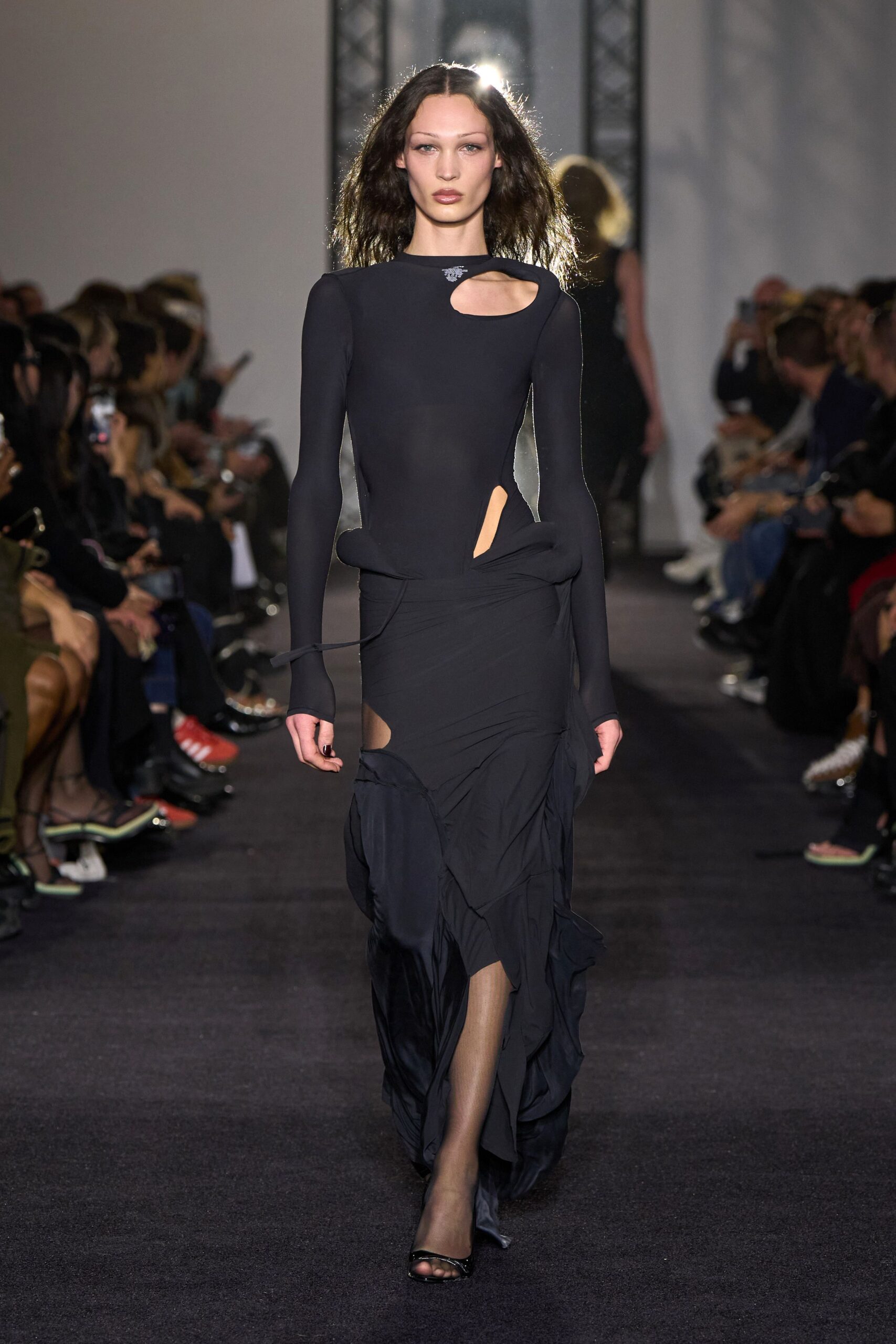 black silk fitted gown
