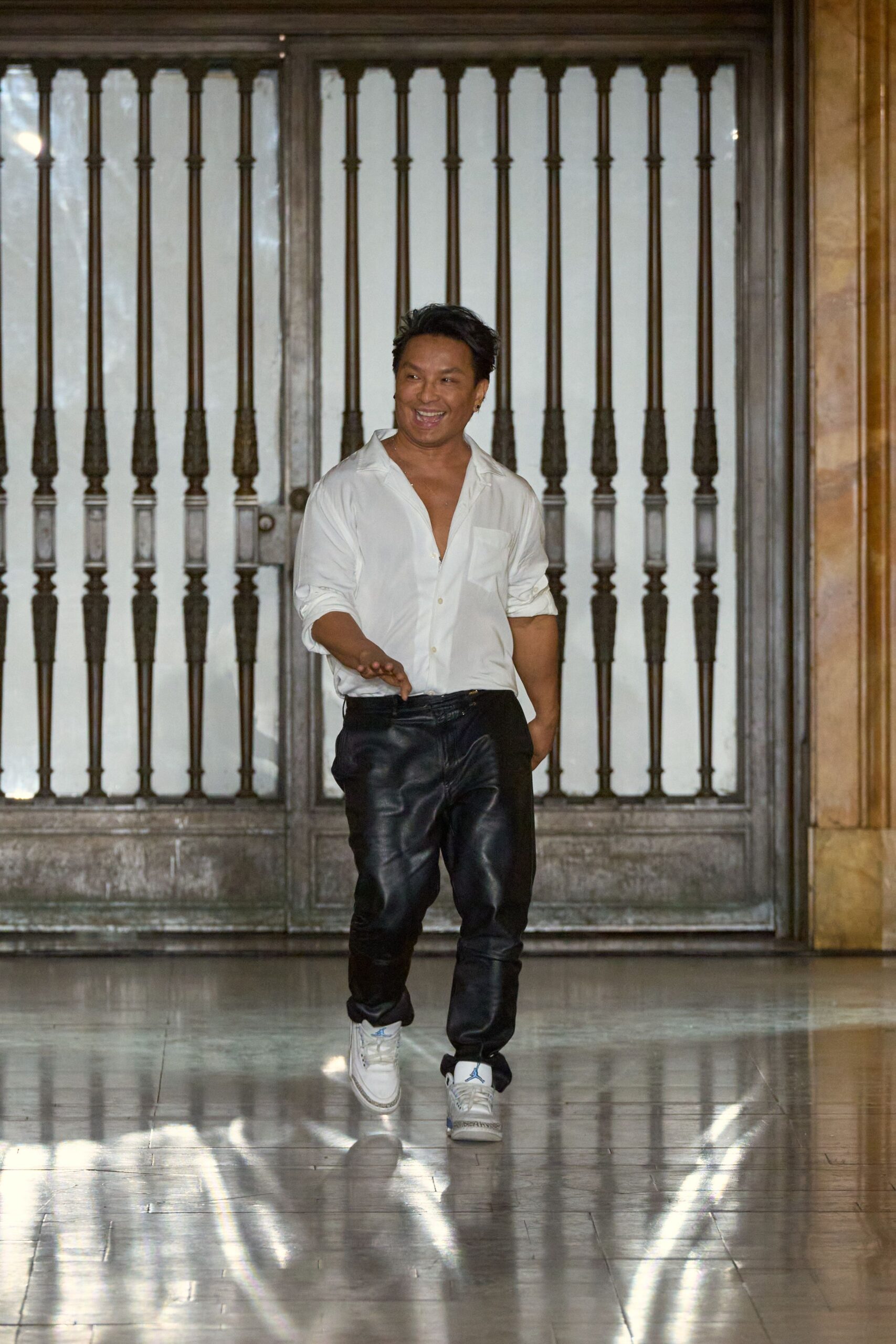 white shirt black pants