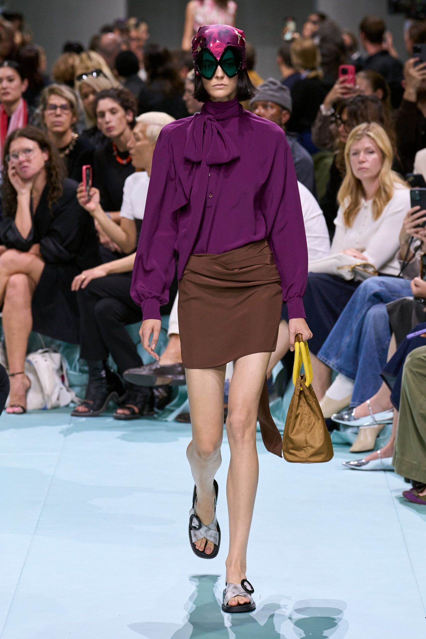 purple silk long-sleeve collared relaxed ruffled shirt