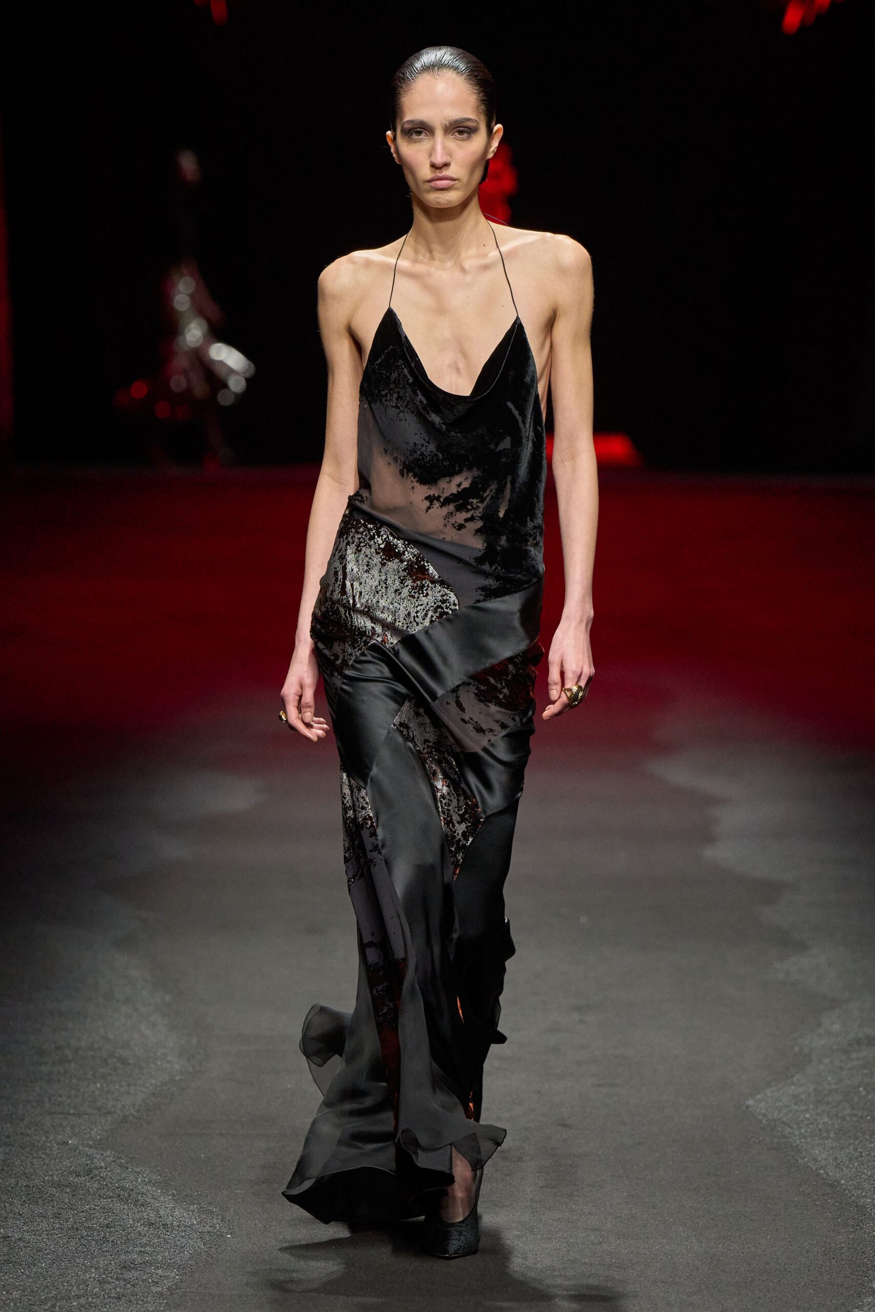 black silk sleeveless gown