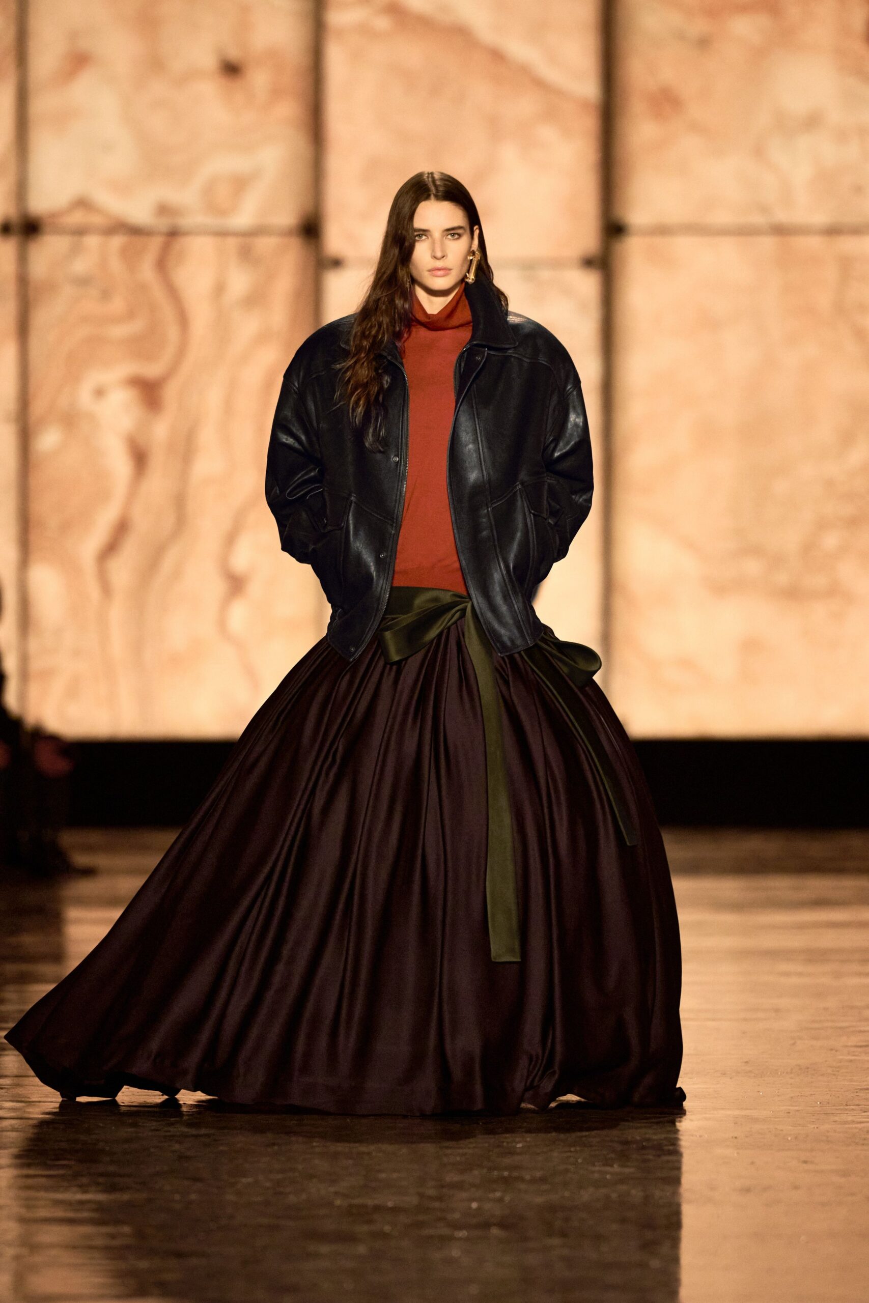 blue leather long-sleeve oversized jacket