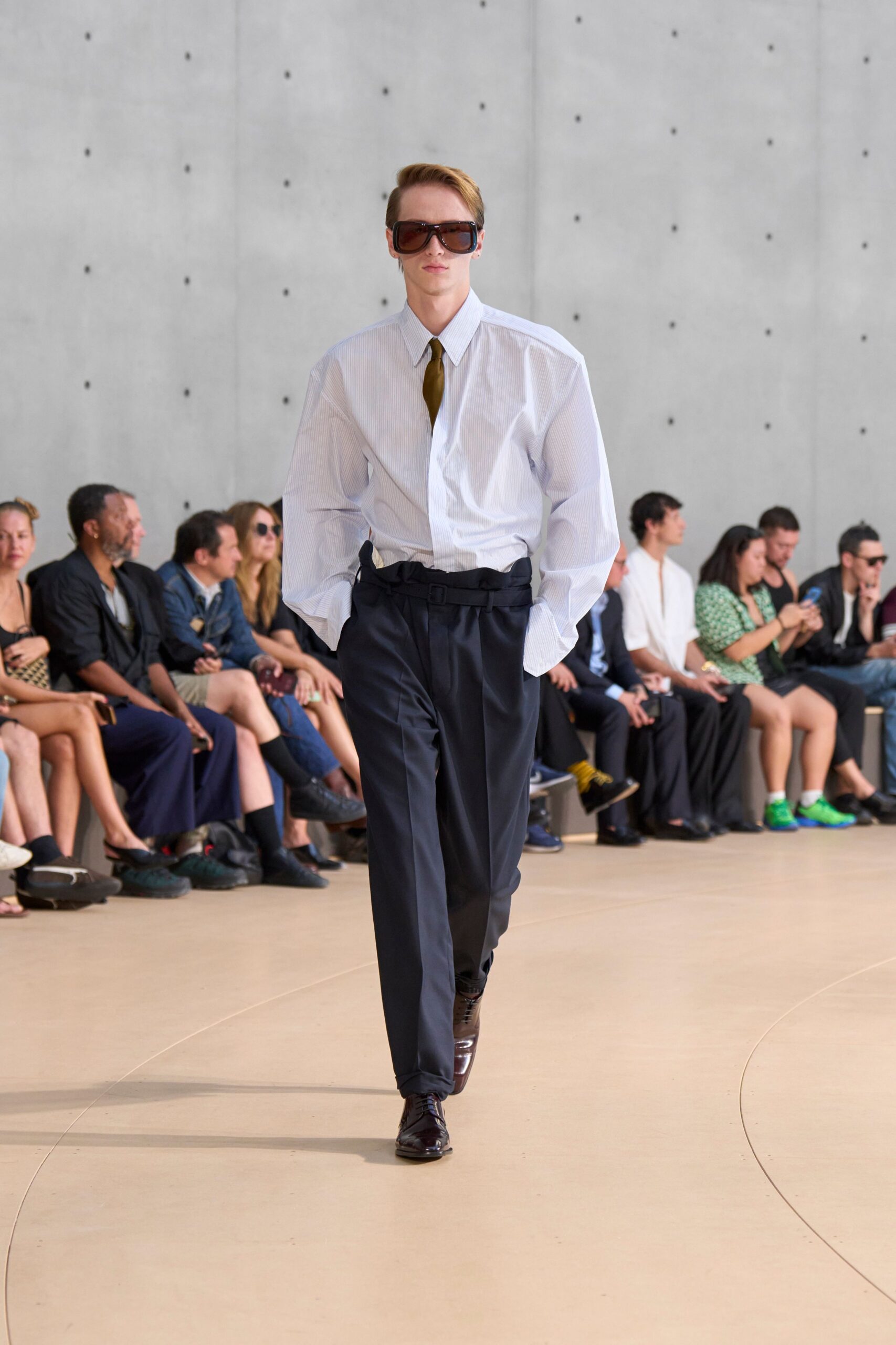 white relaxed shirt with black tailored pants