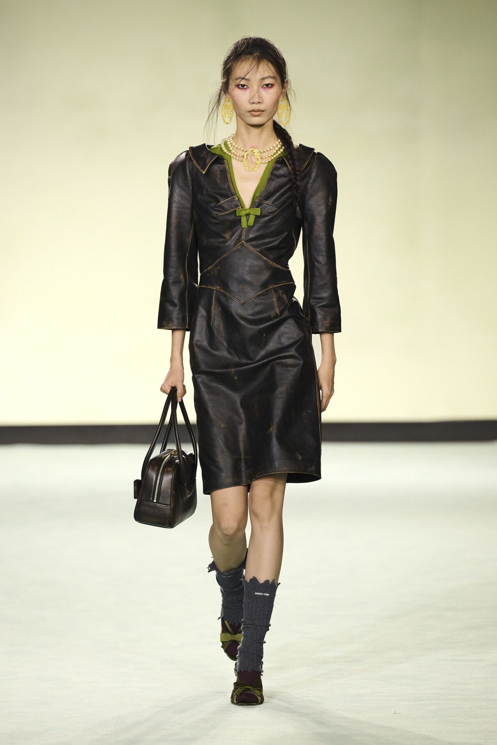 black leather fitted dress