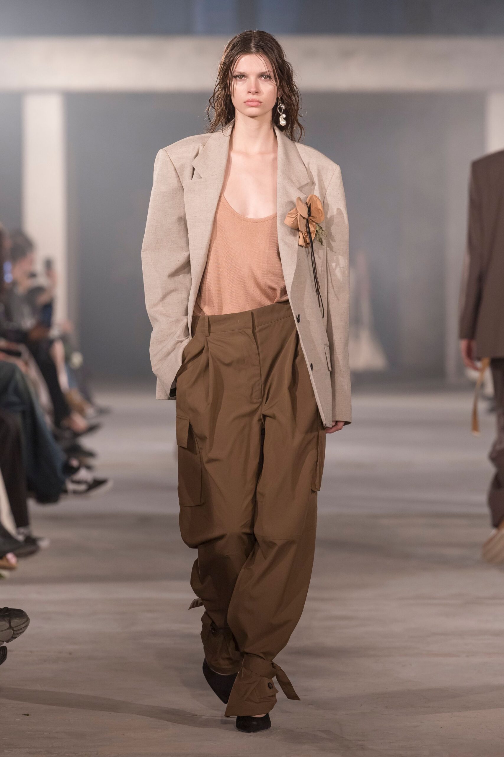 beige blazer brown top cargo pants