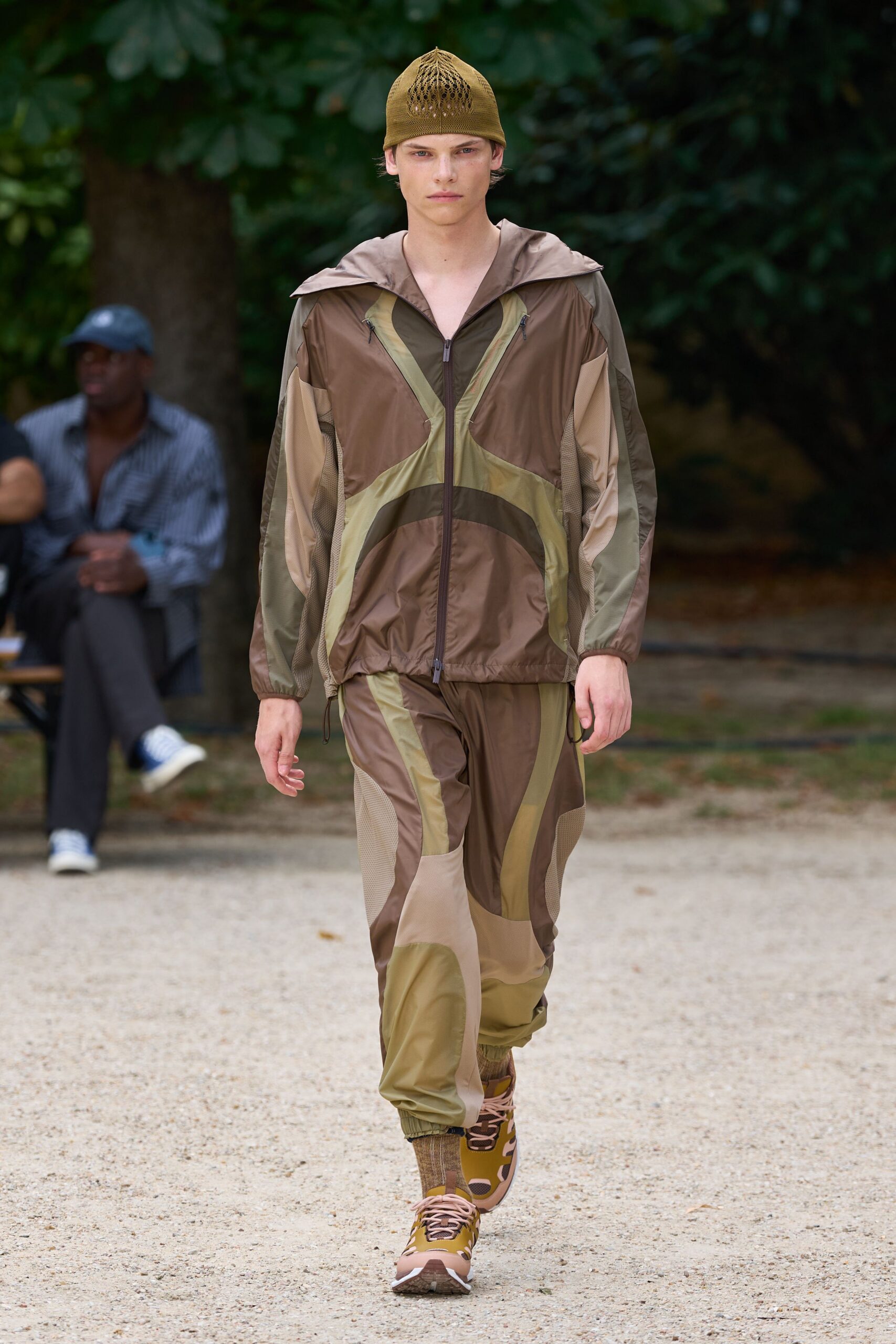 brown vinyl relaxed color-blocked pants