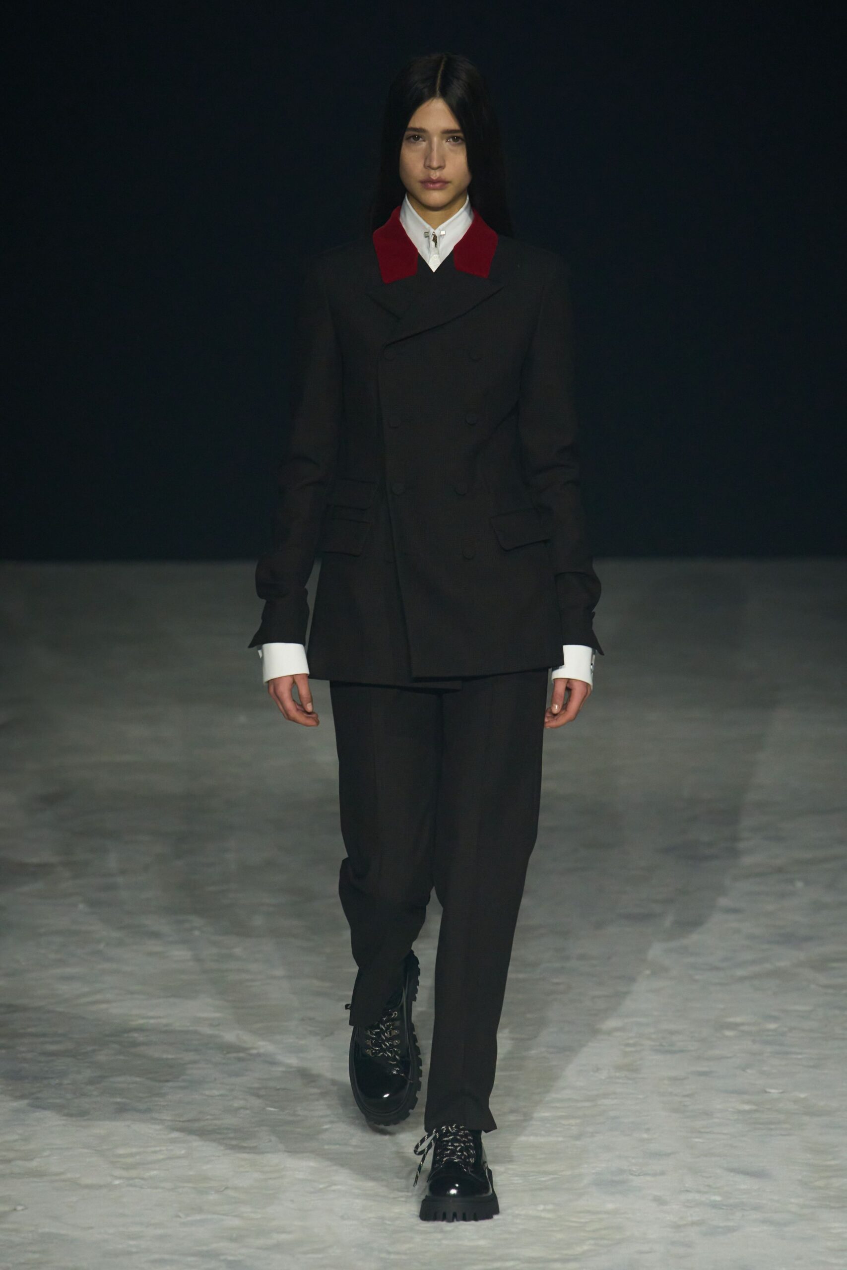 black tailored suit with white shirt