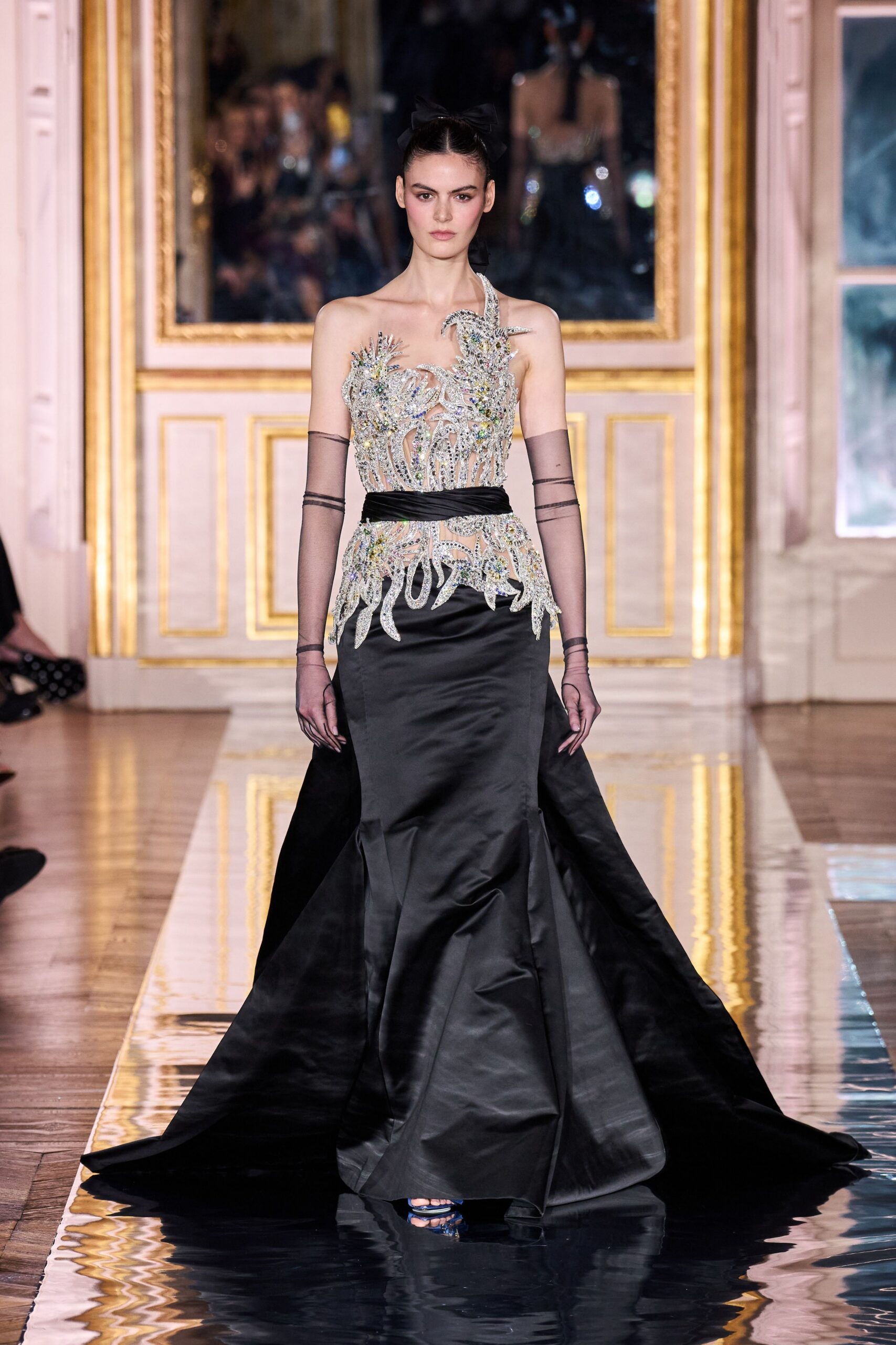 black silk sleeveless gown