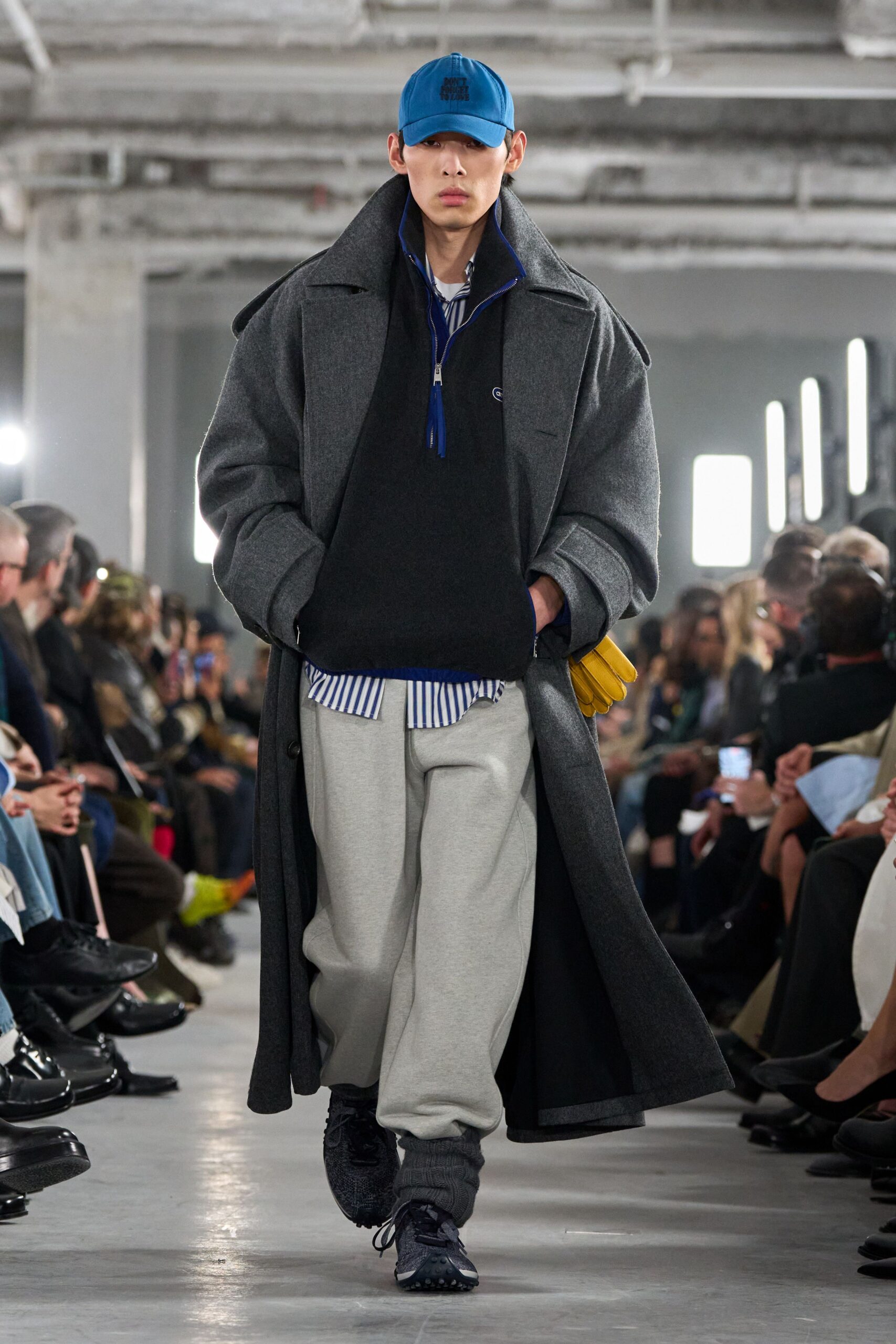 gray wool coat with black sweater