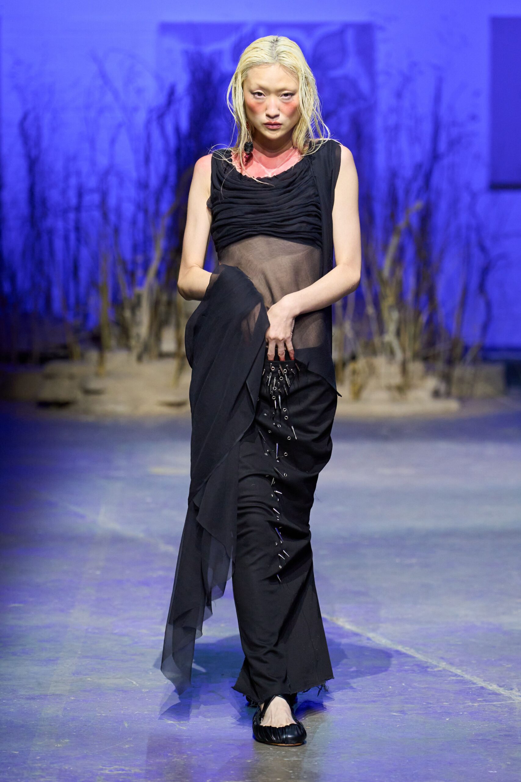 black sheer ruched midi dress