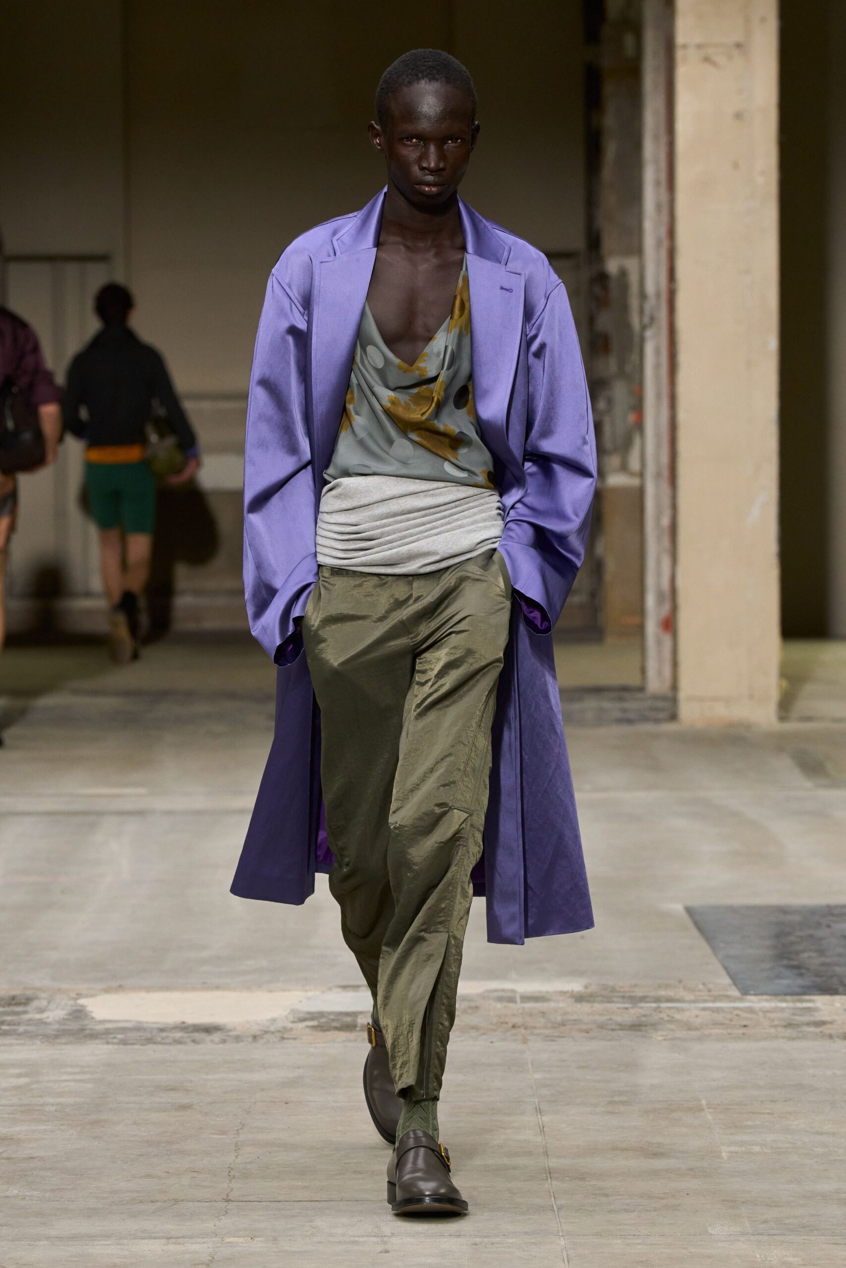 purple cotton long-sleeve relaxed coat