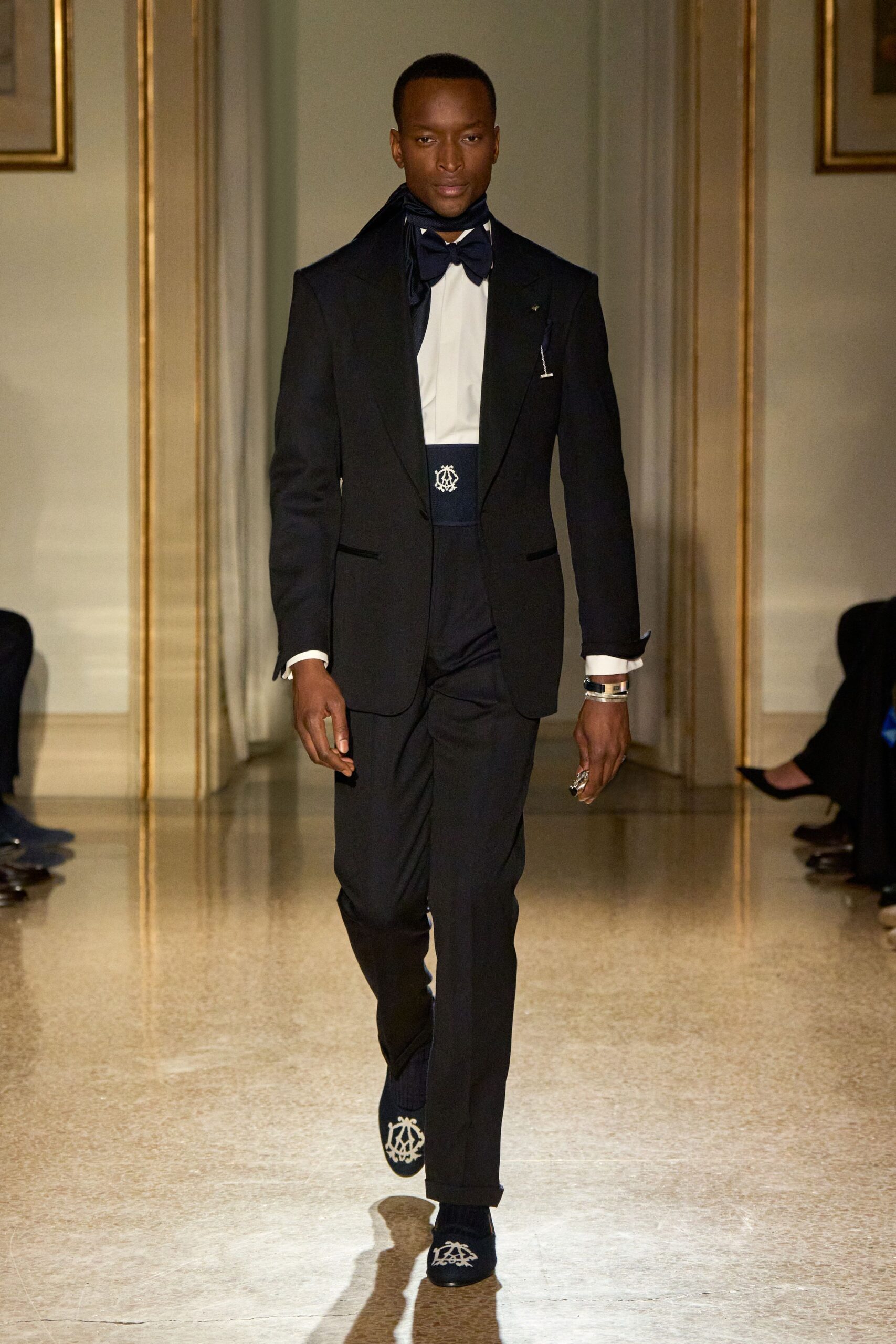 black tailored suit with bowtie