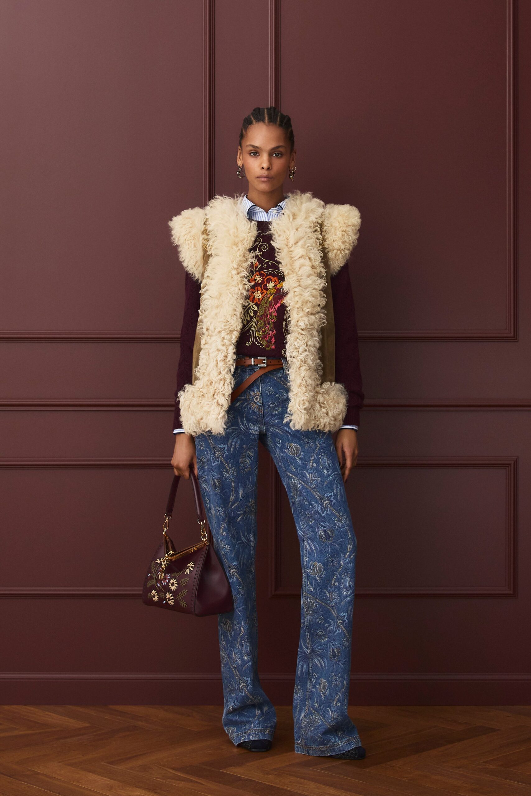 beige fur fitted layered vest