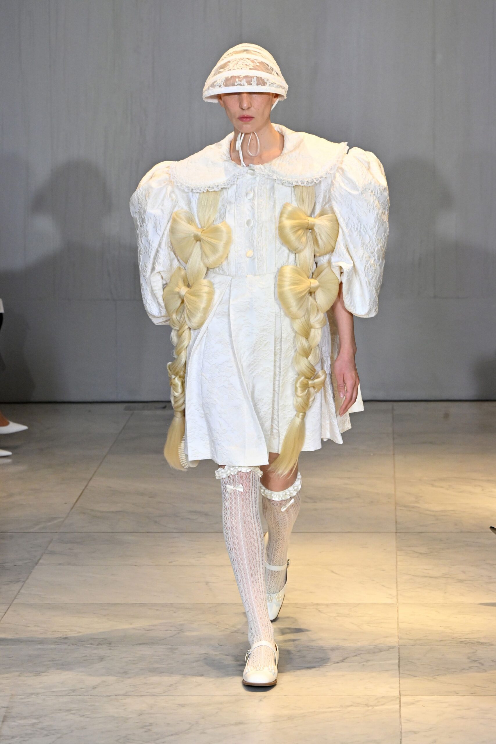 white cotton short-sleeve collared relaxed pleated embroidered dress