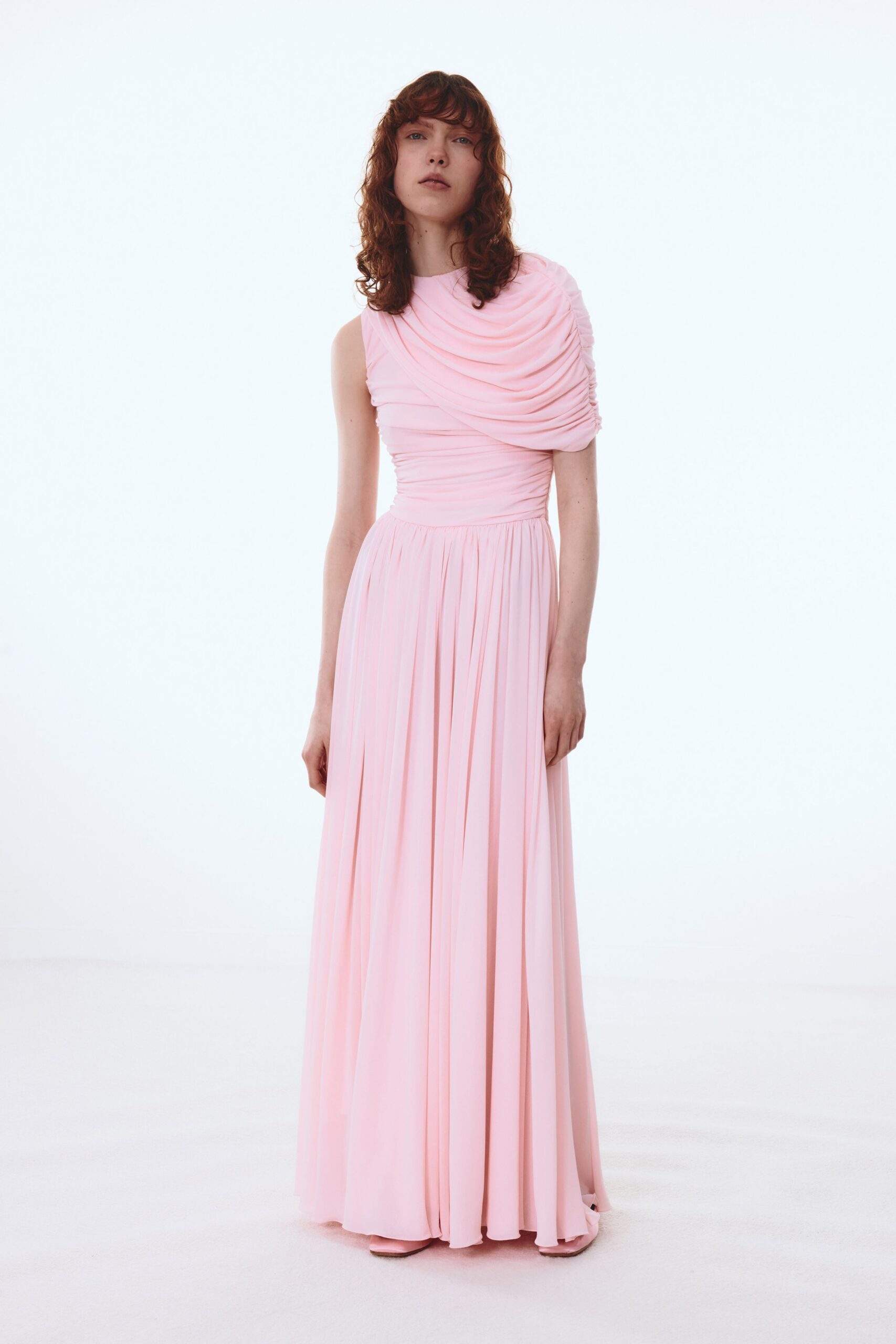 pink silk sleeveless gown