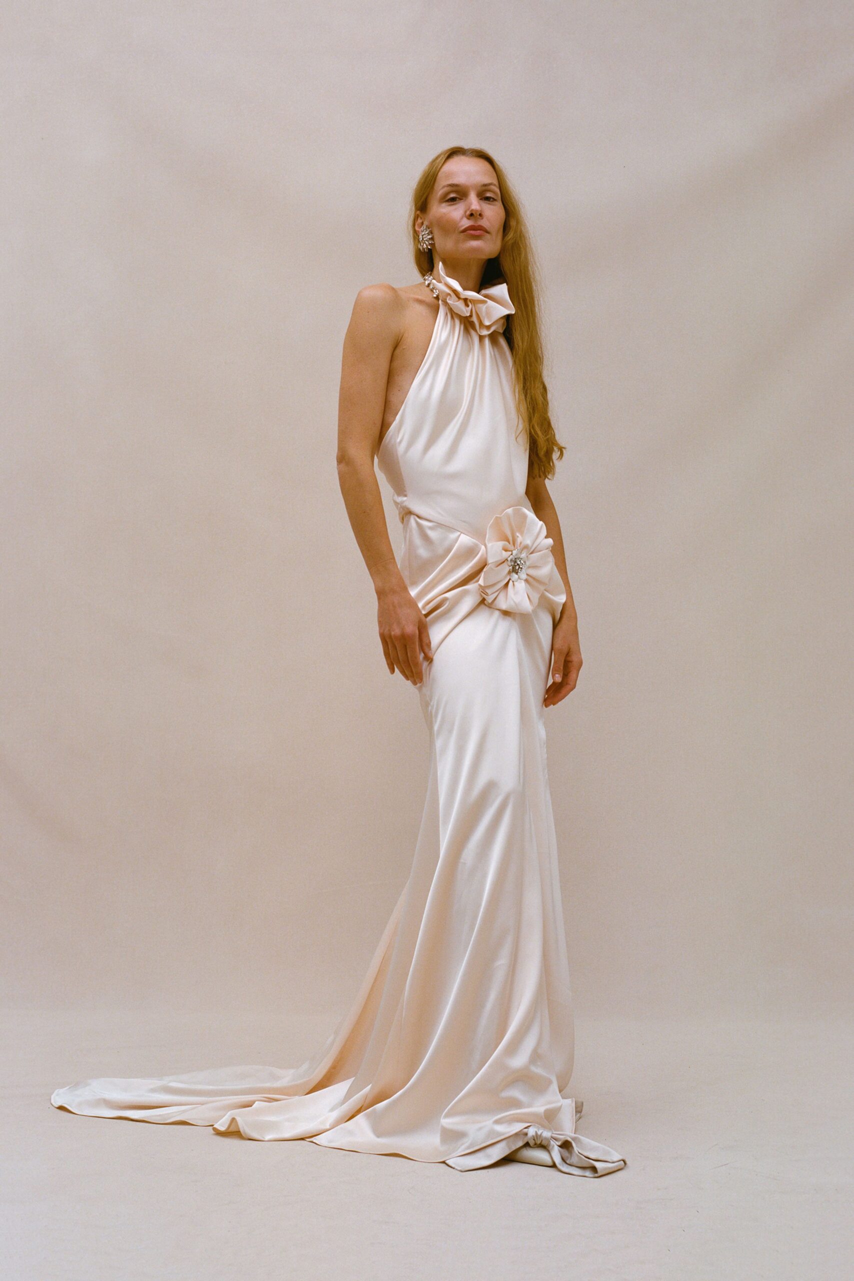champagne silk fitted gown