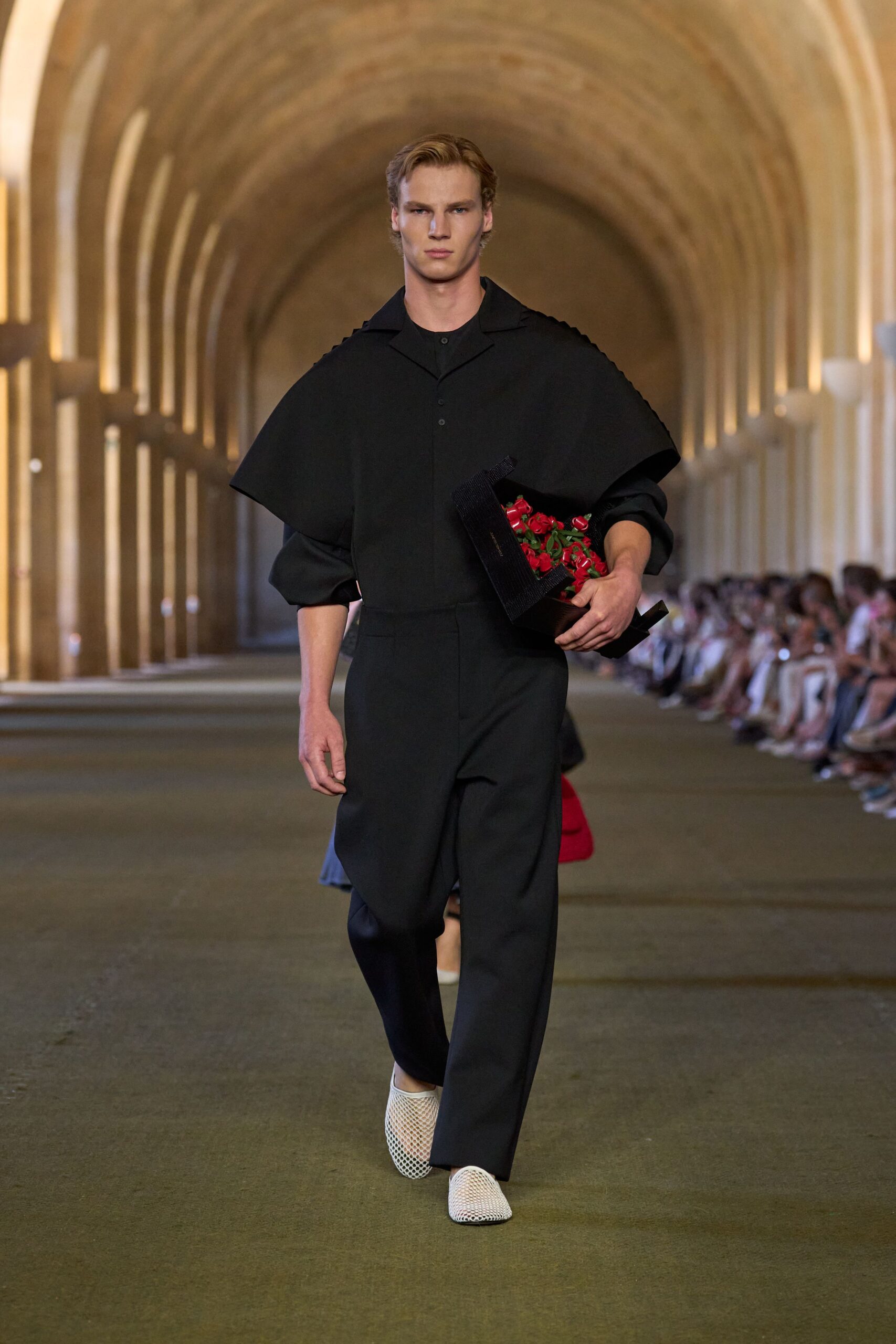 black cotton short-sleeve collared relaxed zippered jumpsuit