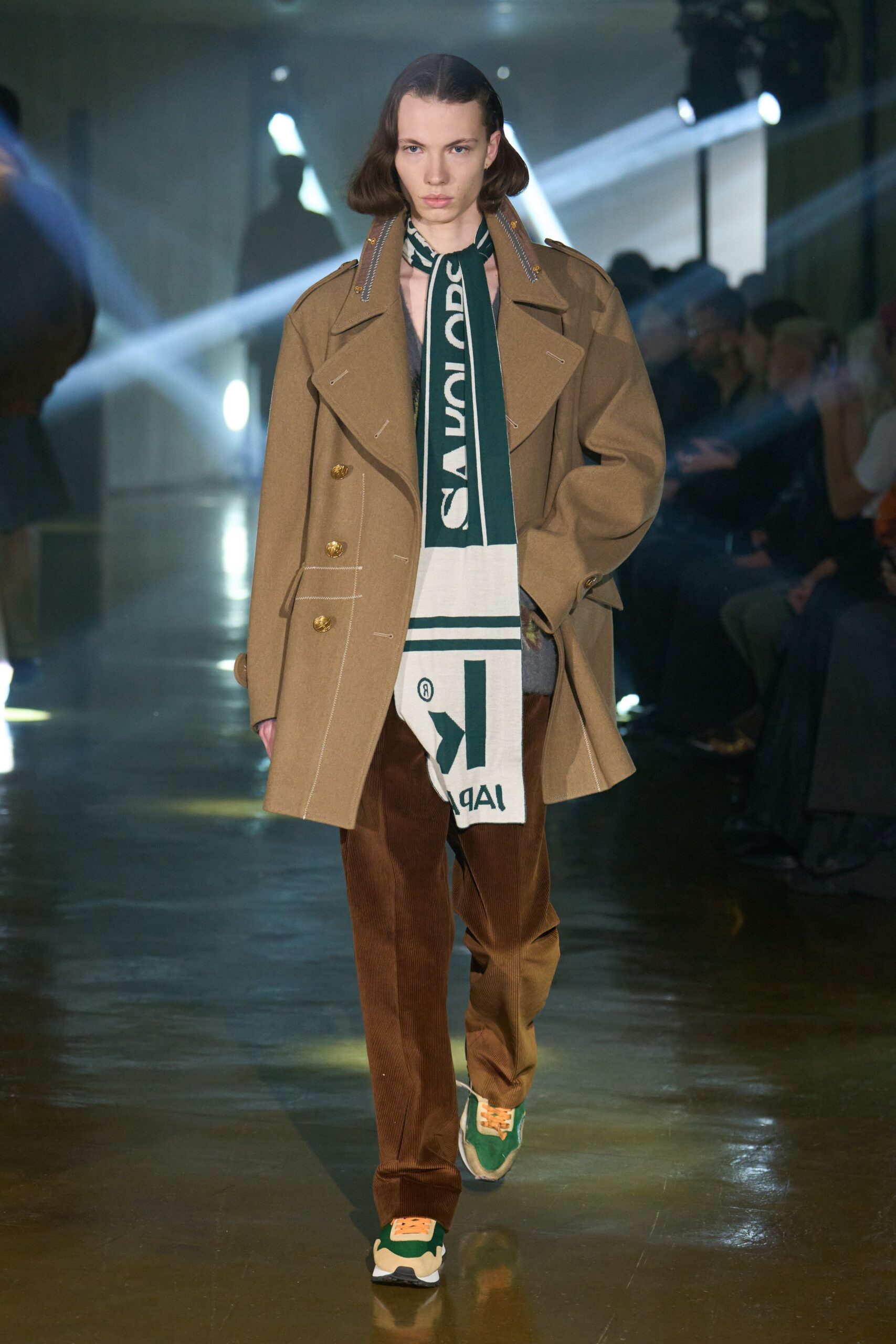 brown wool double-breasted long-sleeve structured coat