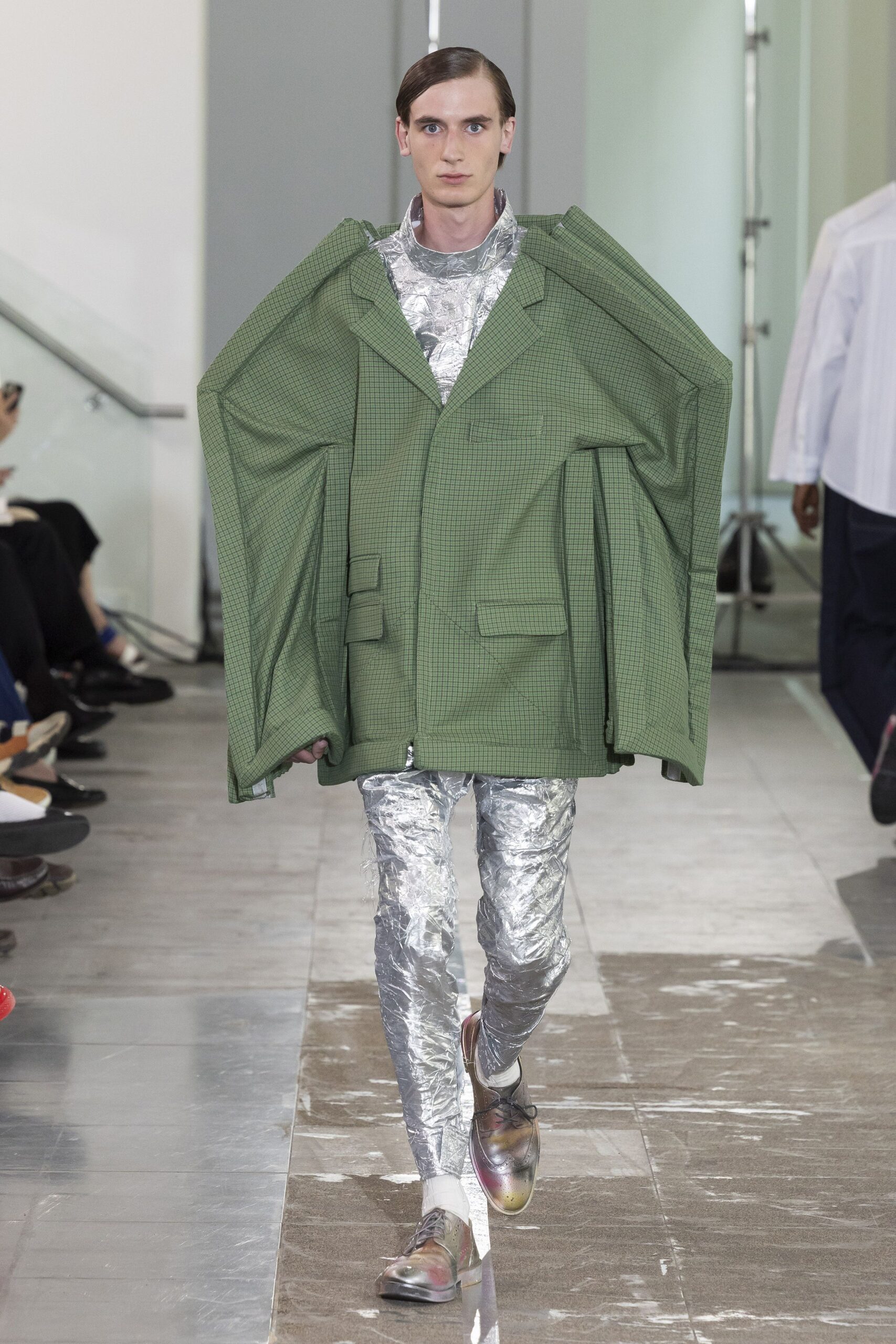 gray metallic slim shiny pants