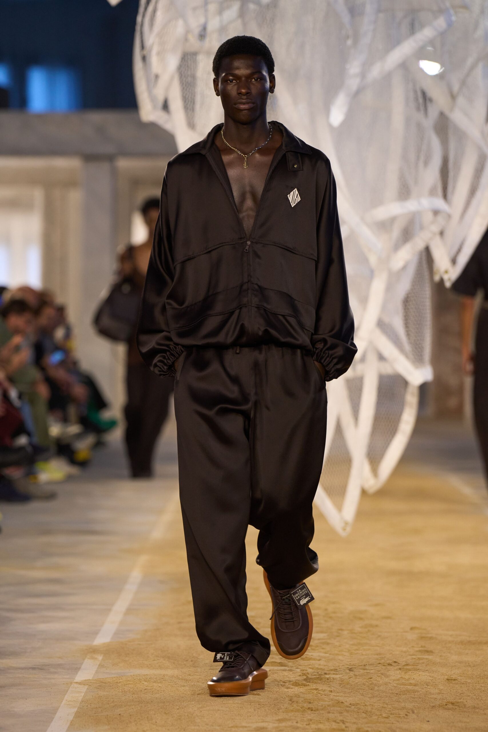 black satin jacket and pants