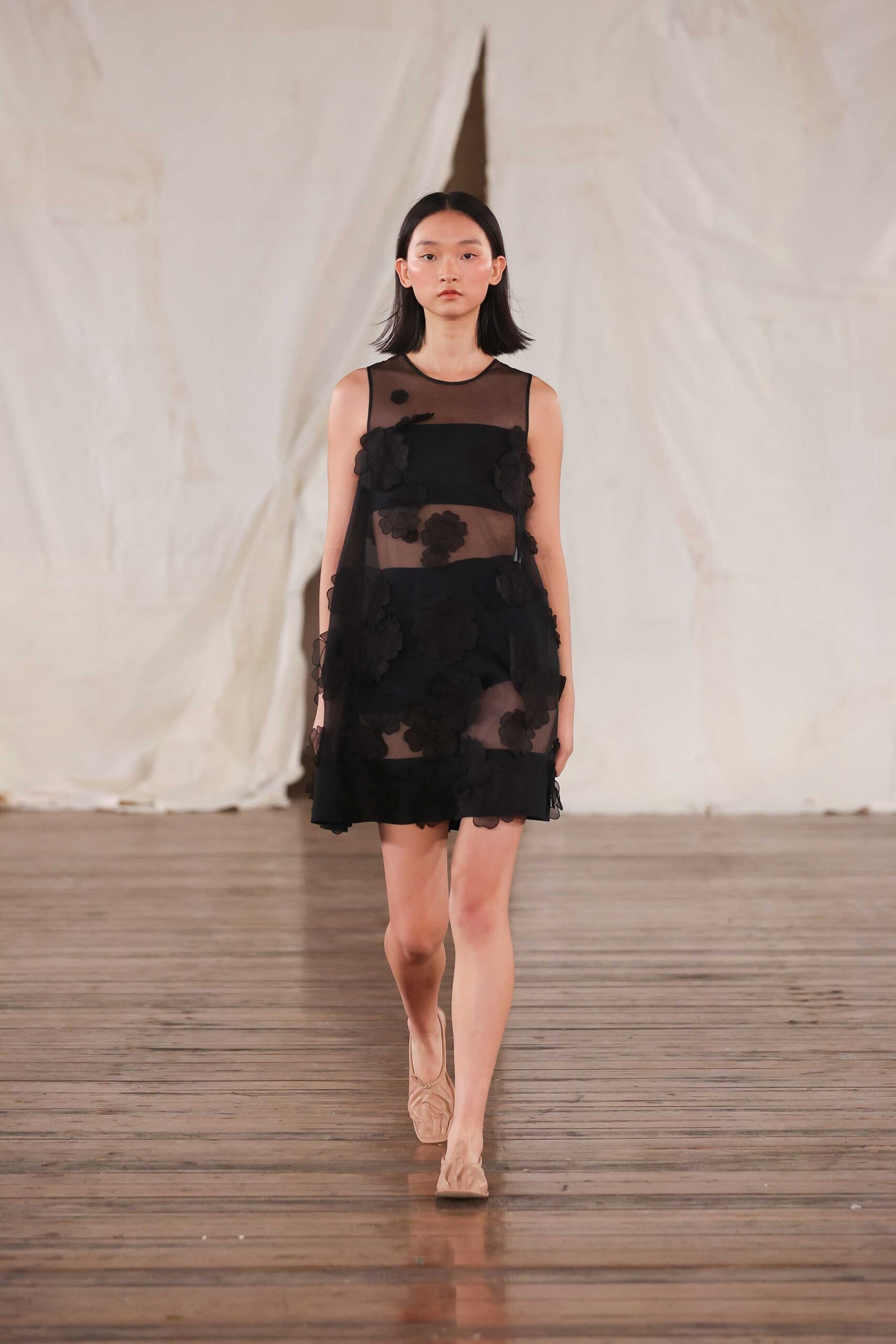 black sheer floral mini dress