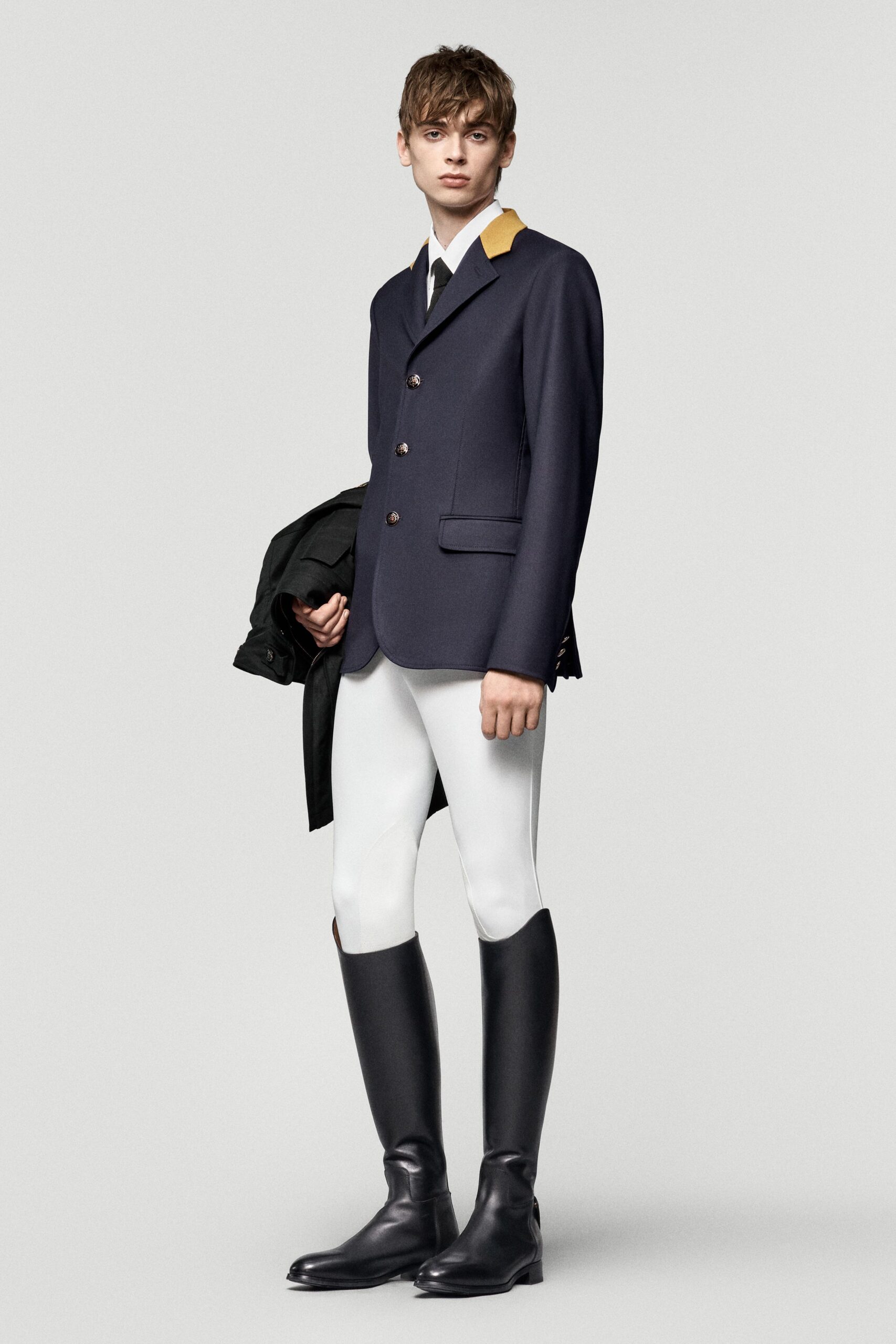 blue wool long-sleeve collared tailored buttoned blazer