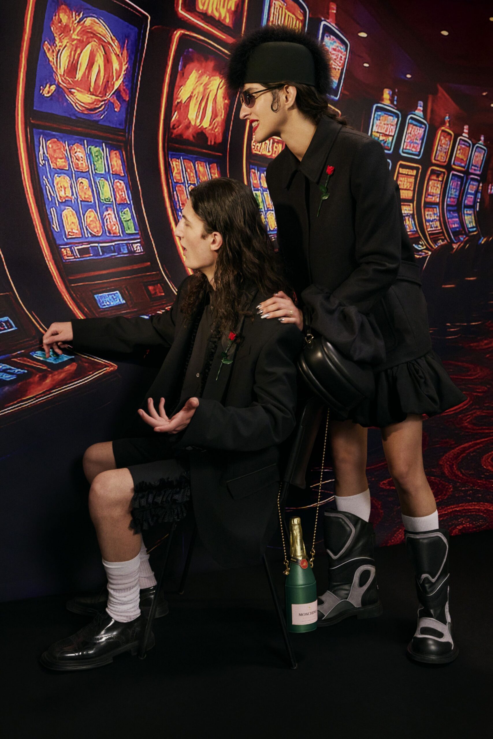 black tailored blazers and mini skirt