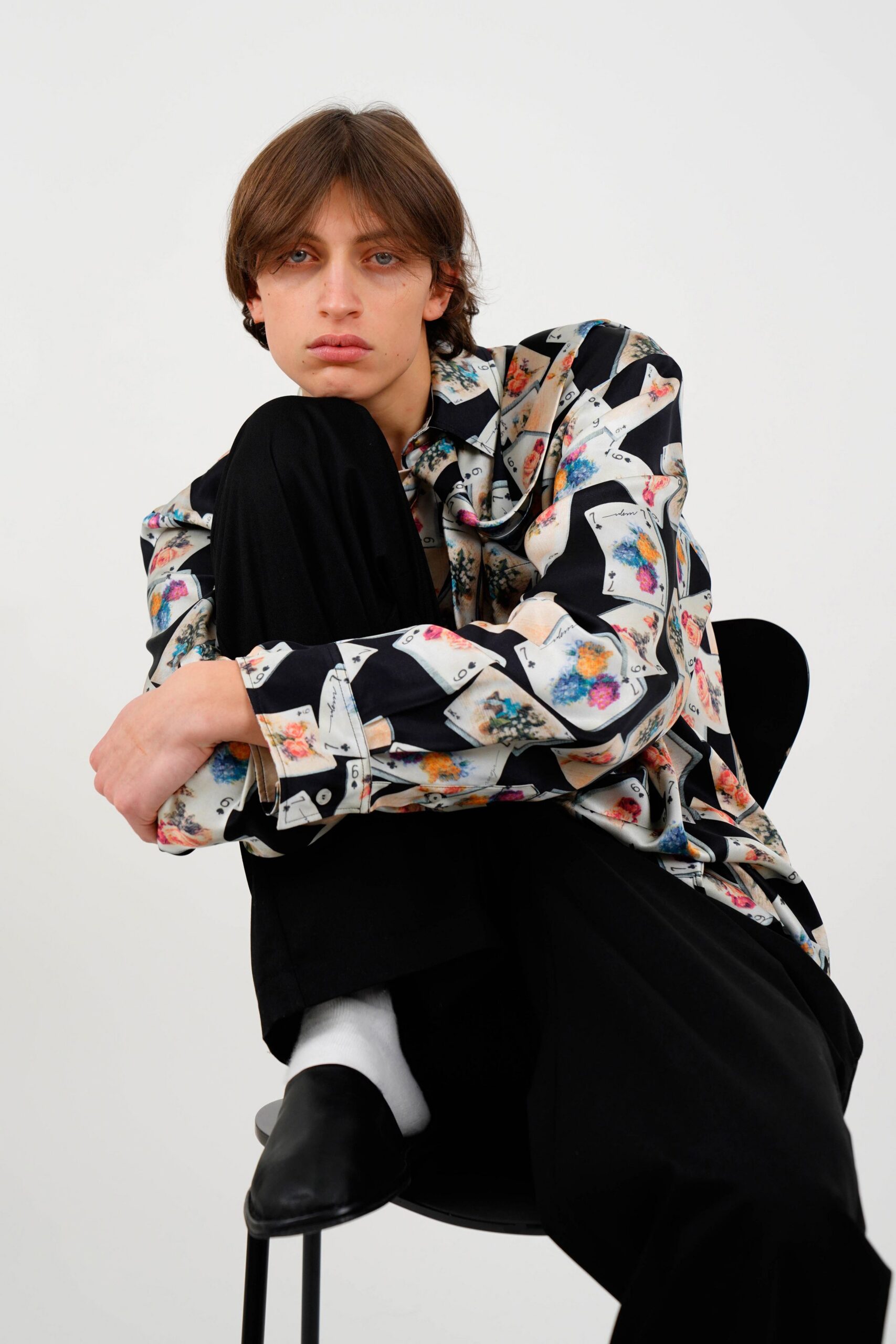 relaxed black and multi printed shirt