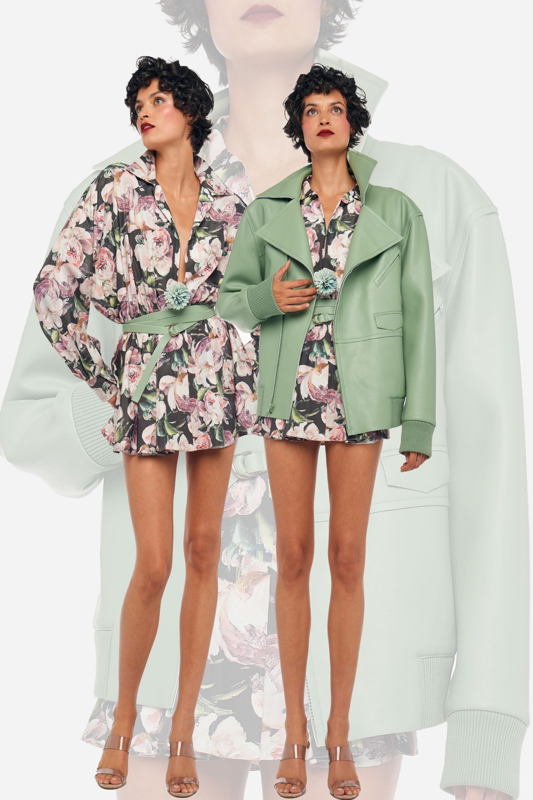 green leather long-sleeve oversized jacket