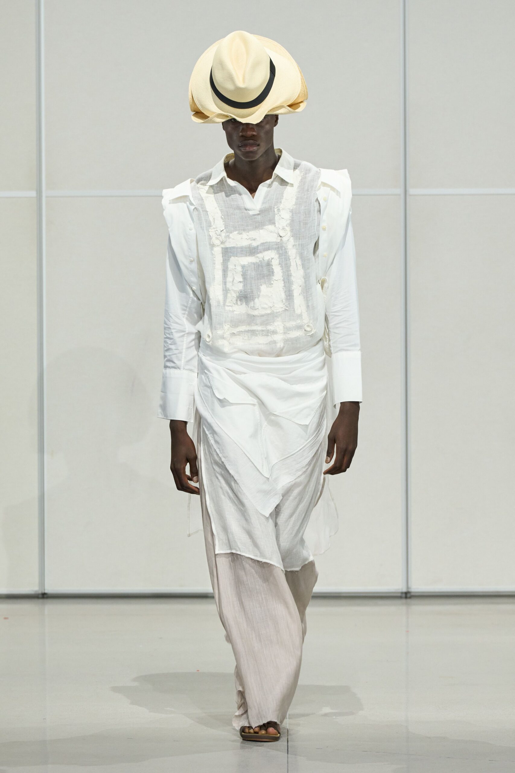 white shirt layered dress beige pants