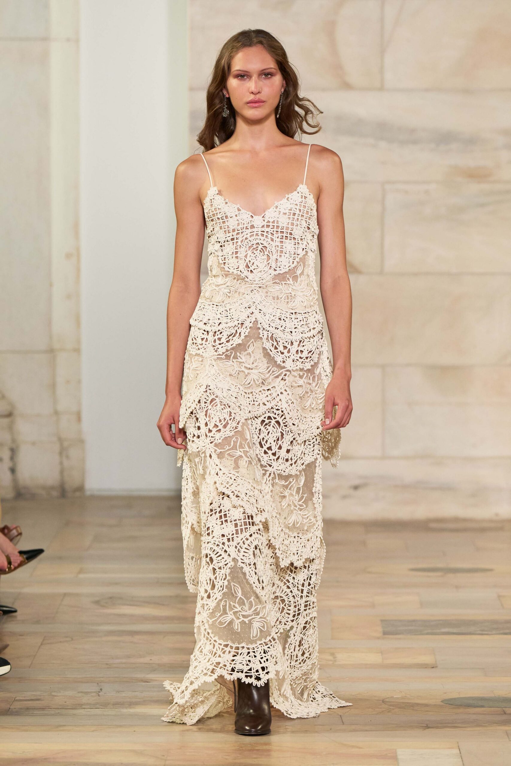 beige lace sleeveless v-neck fitted layered embroidered dress