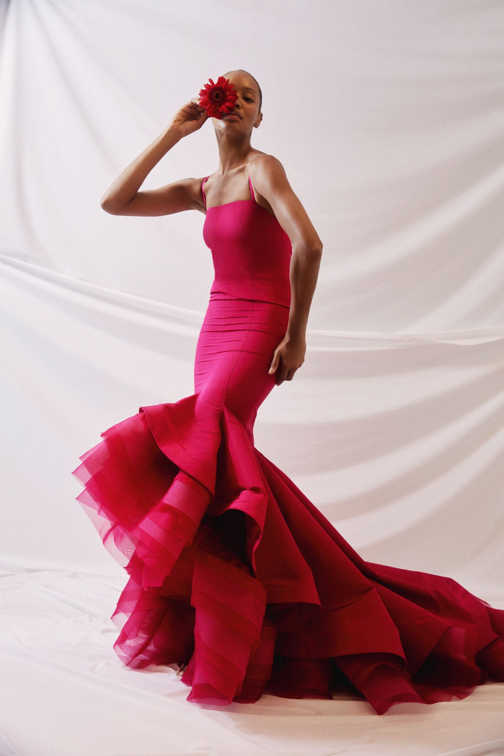 red silk sleeveless gown